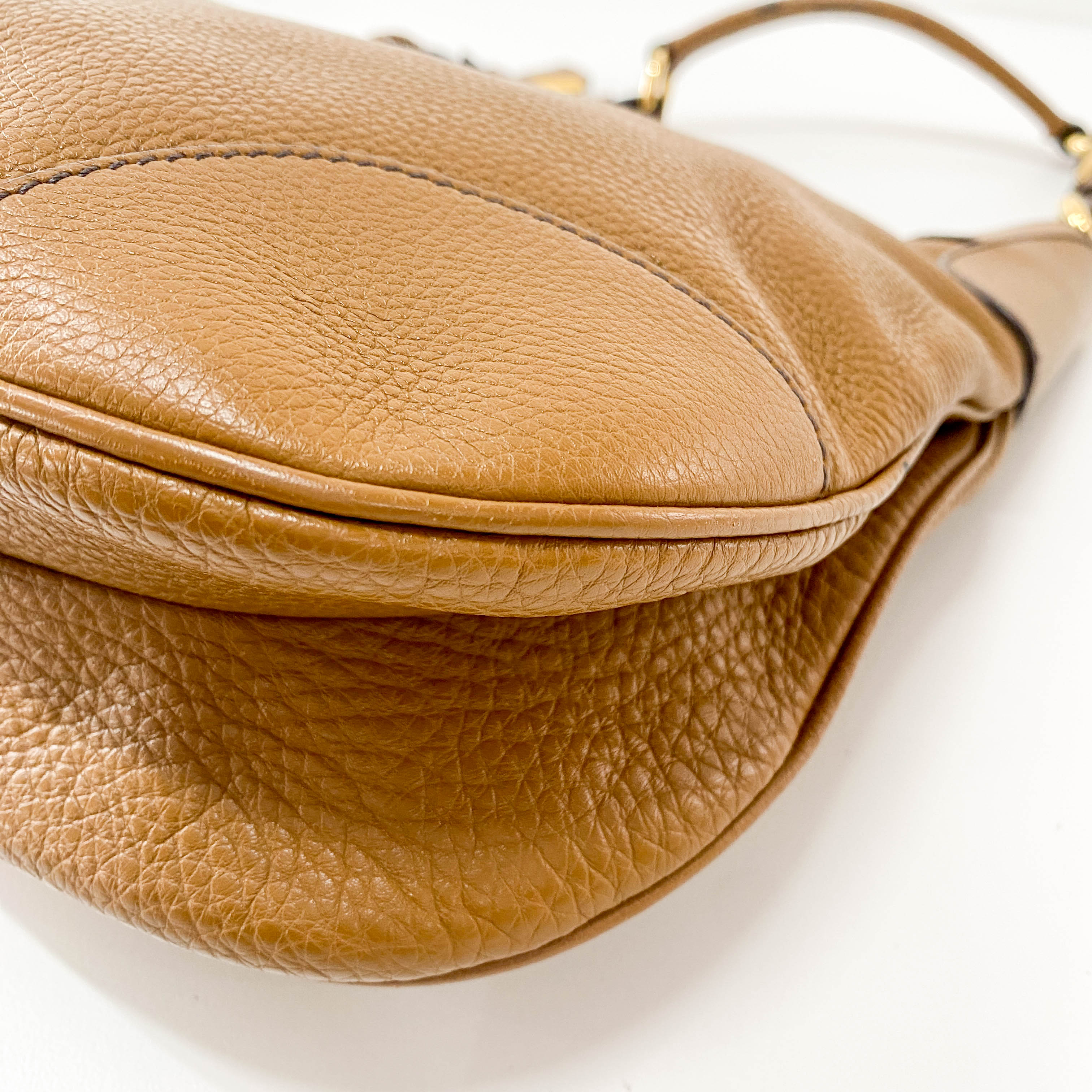 Caramel Brown Vitello Leather Gold Hardware Hobo Shoulder Bag
