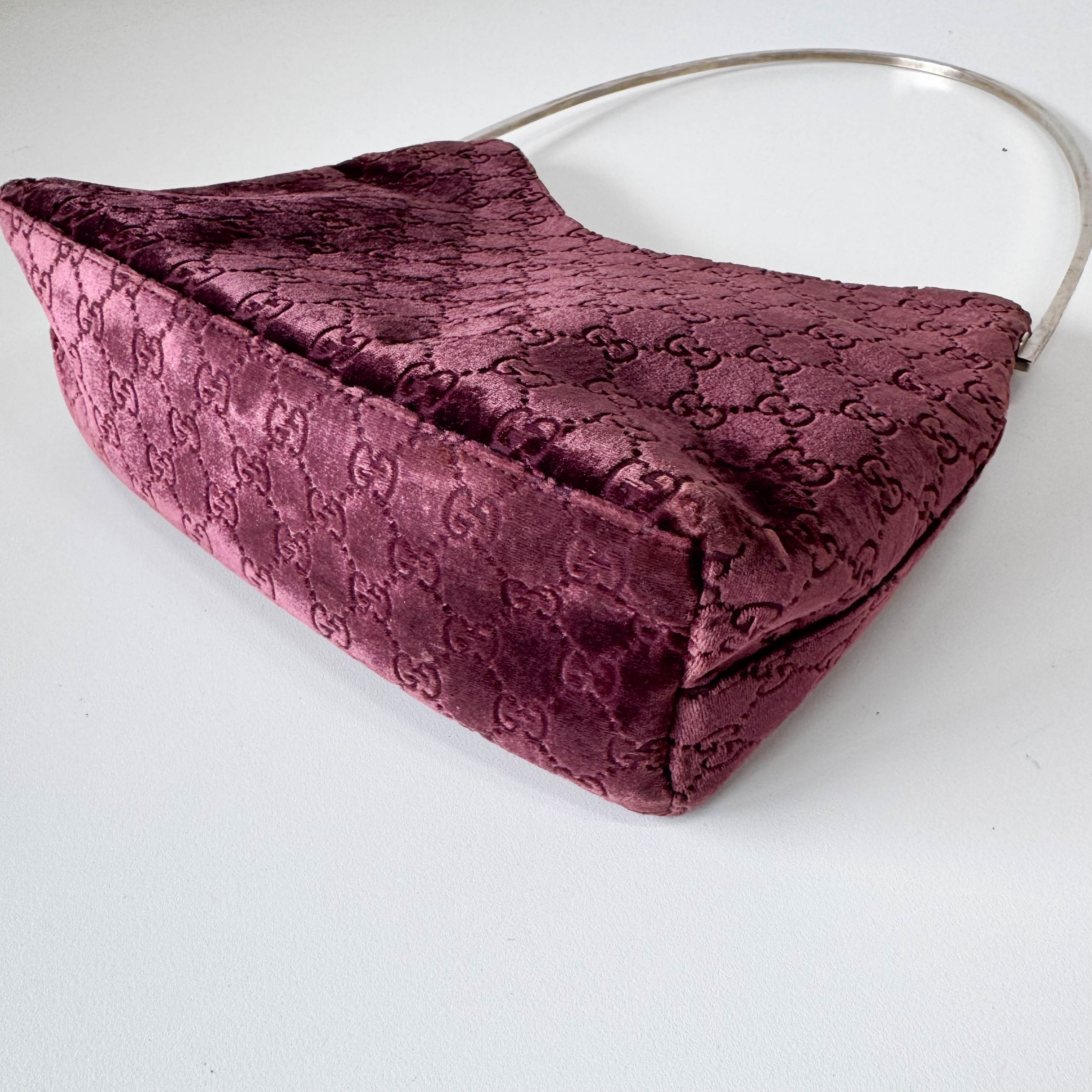 GG Red Velvet with Silver Metal Round Handle Bag by Tom Ford