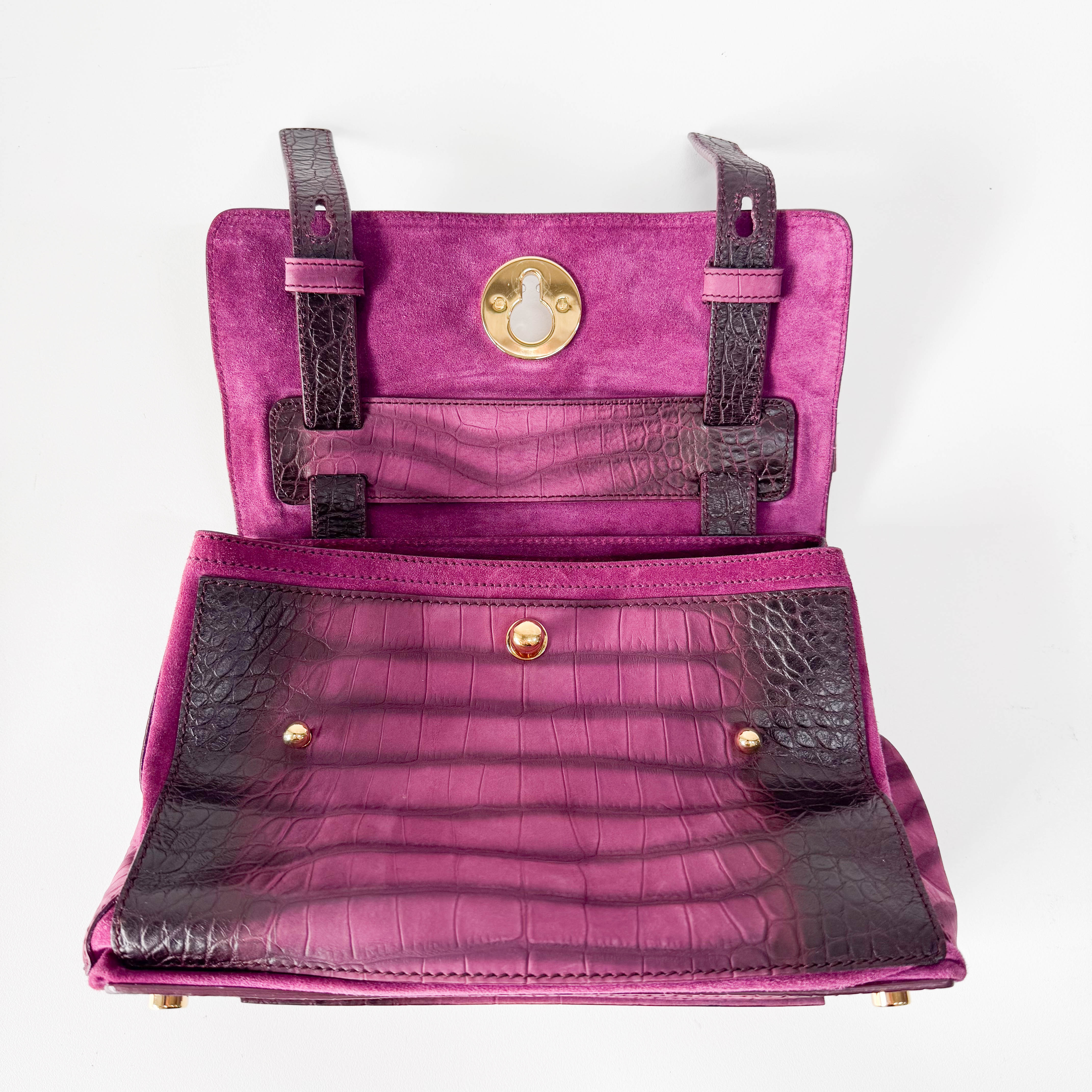 Muse Two Medium Purple Croc-Embossed Nubuck Hangbag