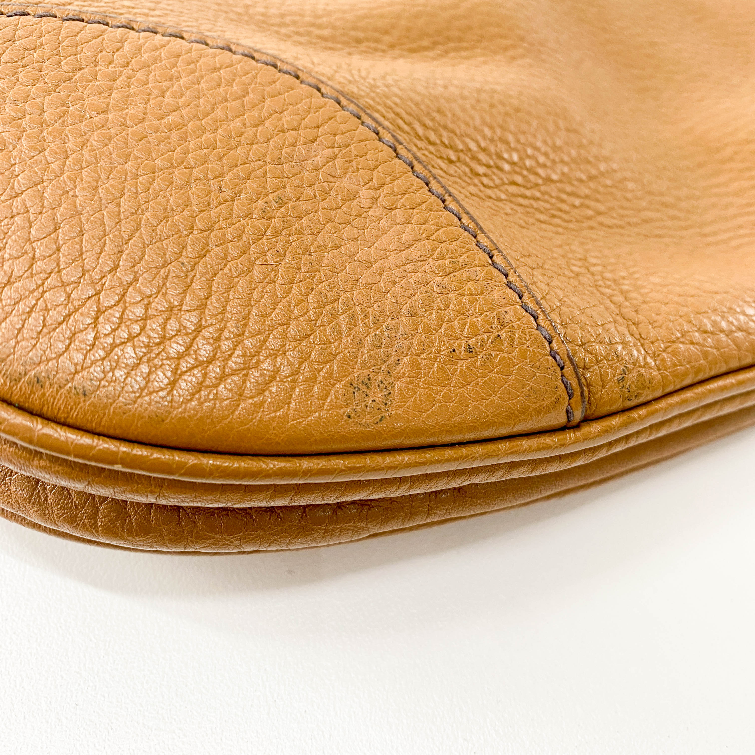 Caramel Brown Vitello Leather Gold Hardware Hobo Shoulder Bag