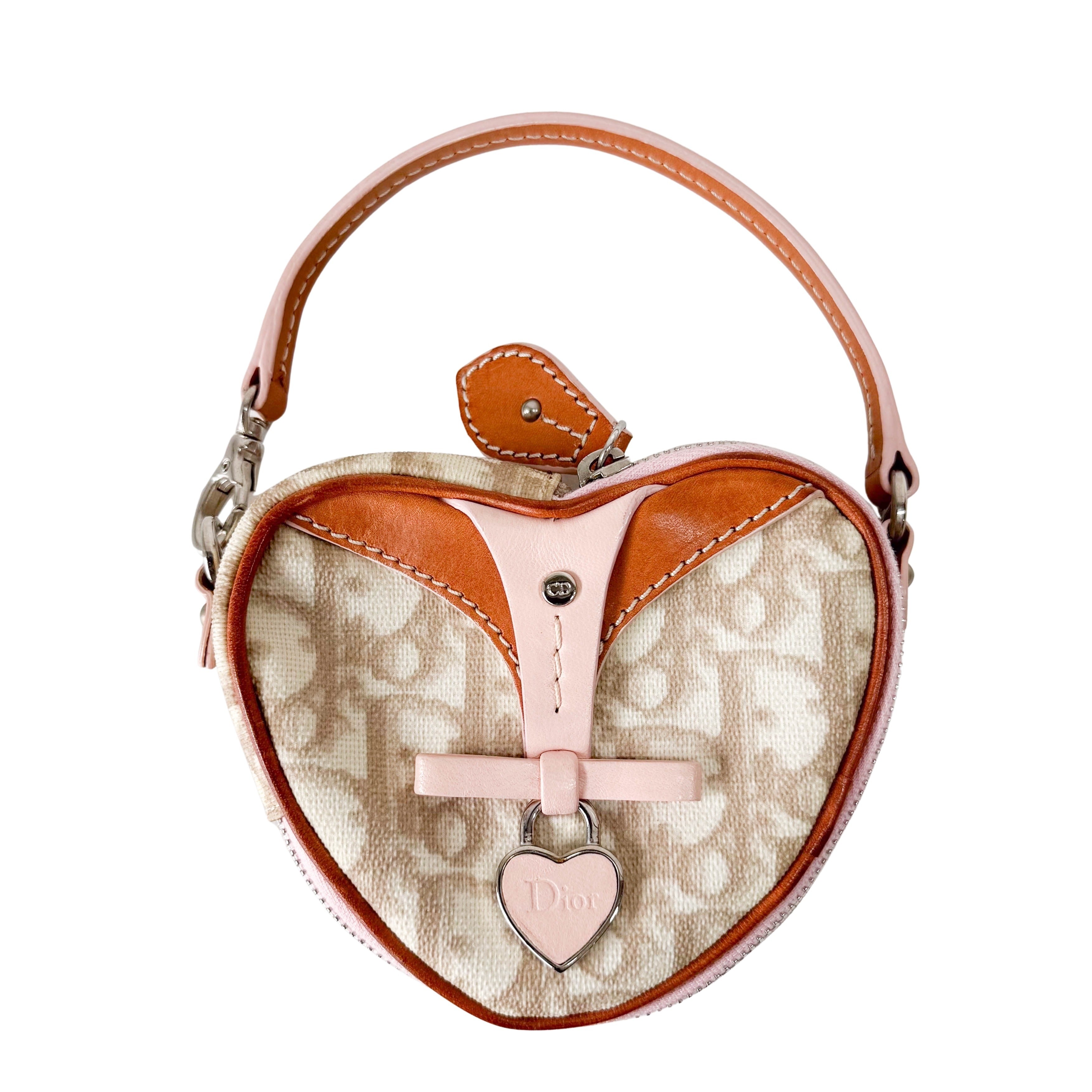 Monogram Heart White & Pink Pouch