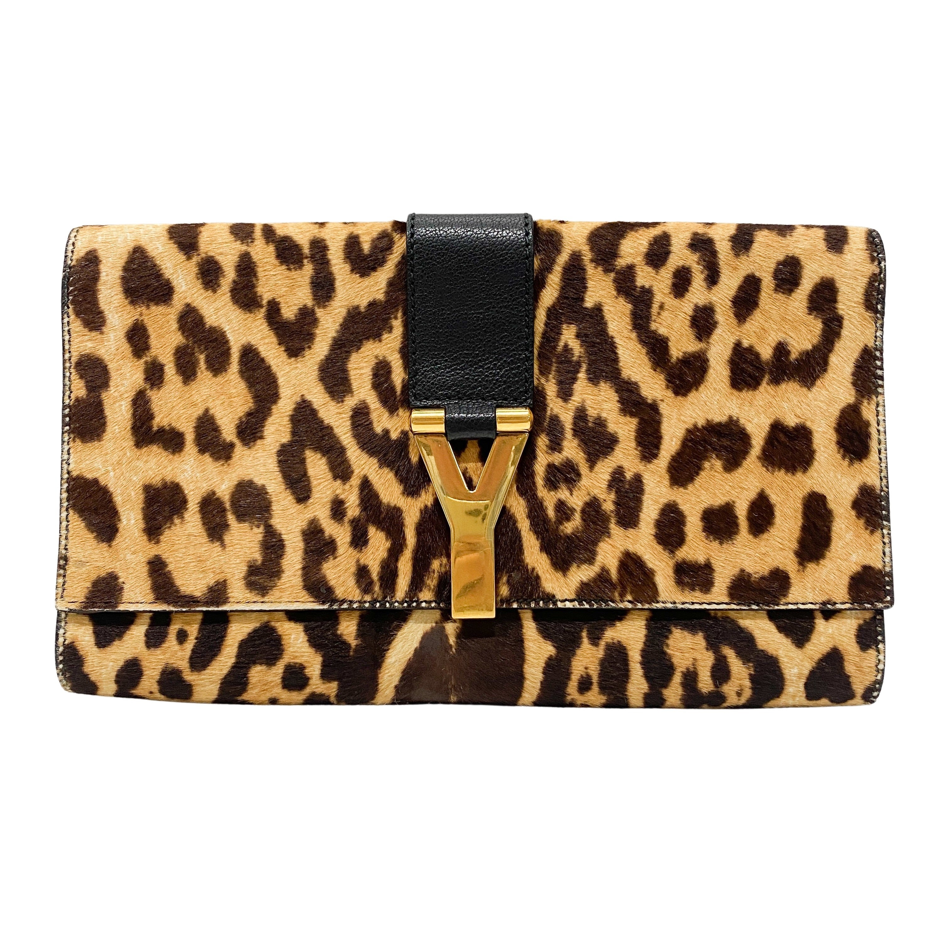 Cheetah Print Clutch with Oversized Y Logo