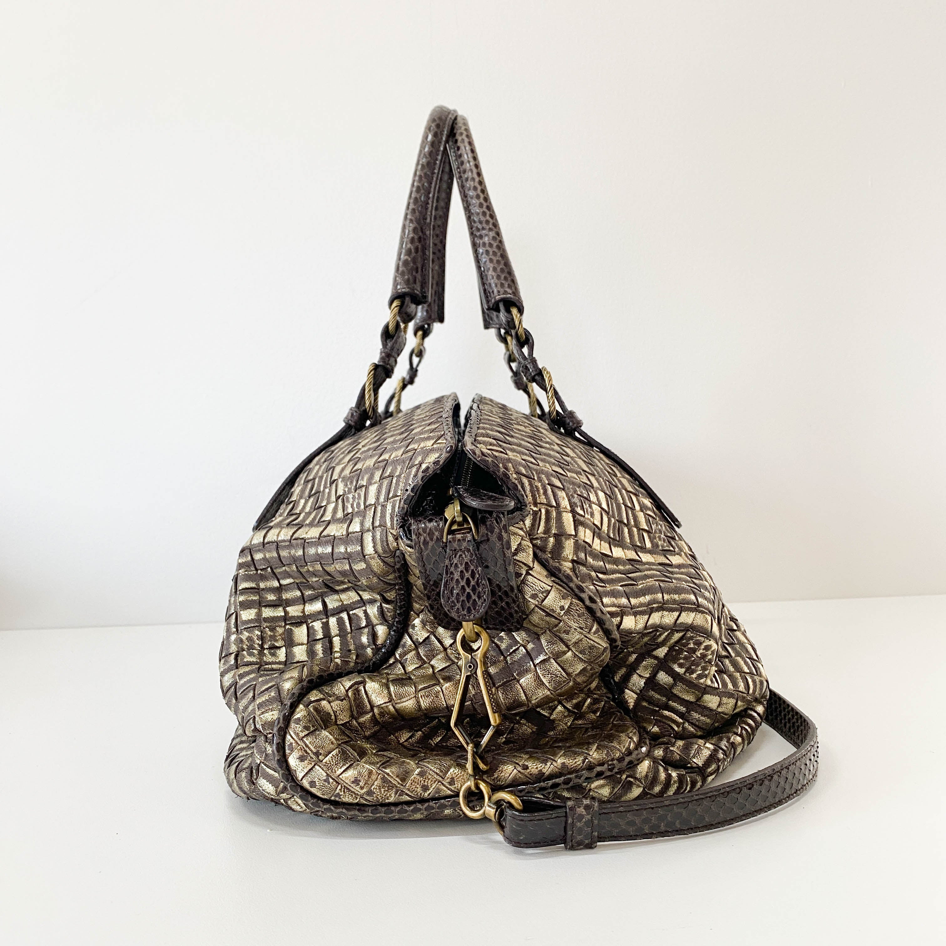 Limited Edition Intrecciato Gold Leather Shoulder Bag