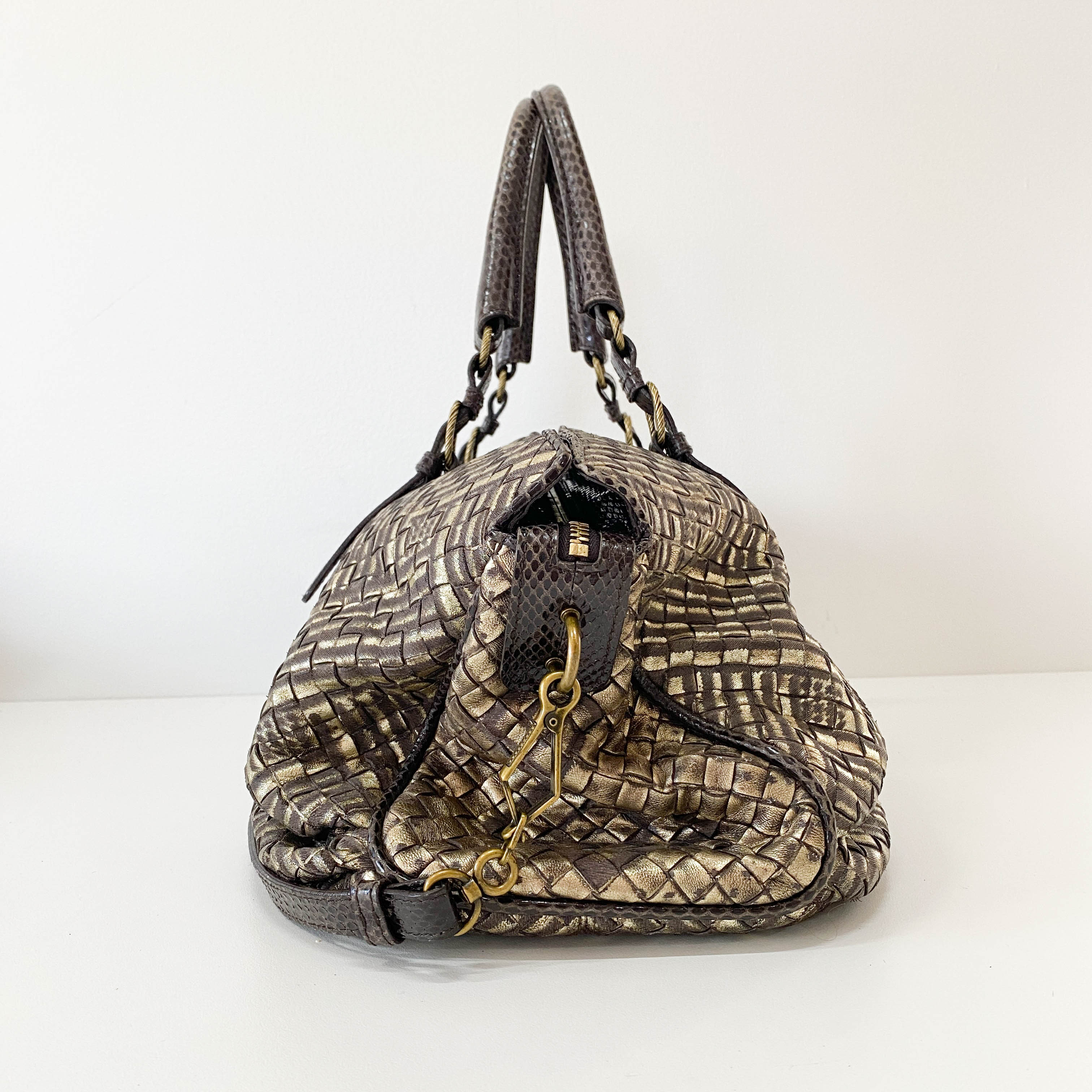 Limited Edition Intrecciato Gold Leather Shoulder Bag