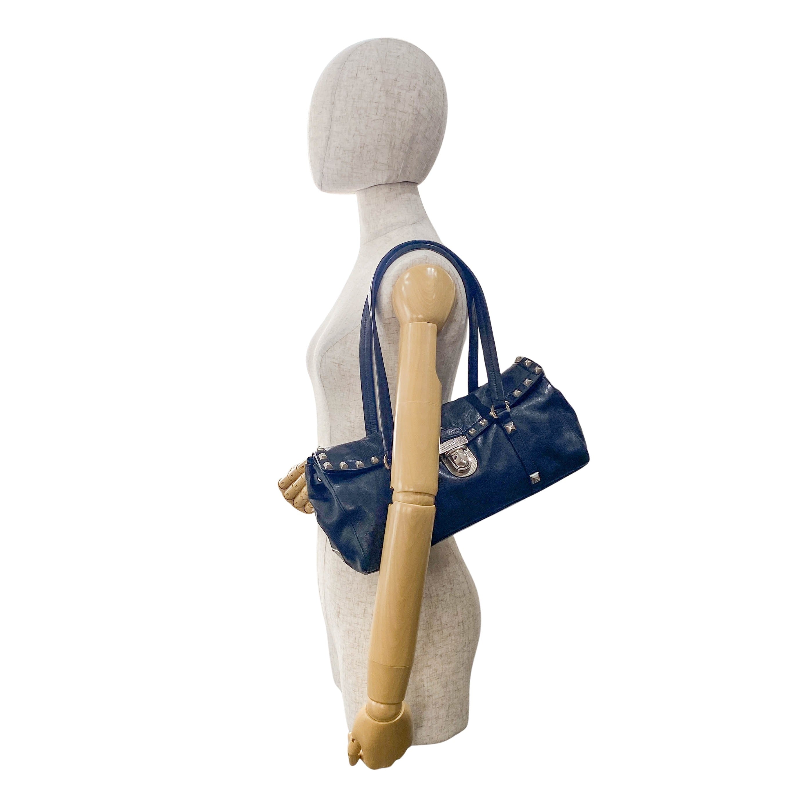 Studs Black Leather Shoulder Bag