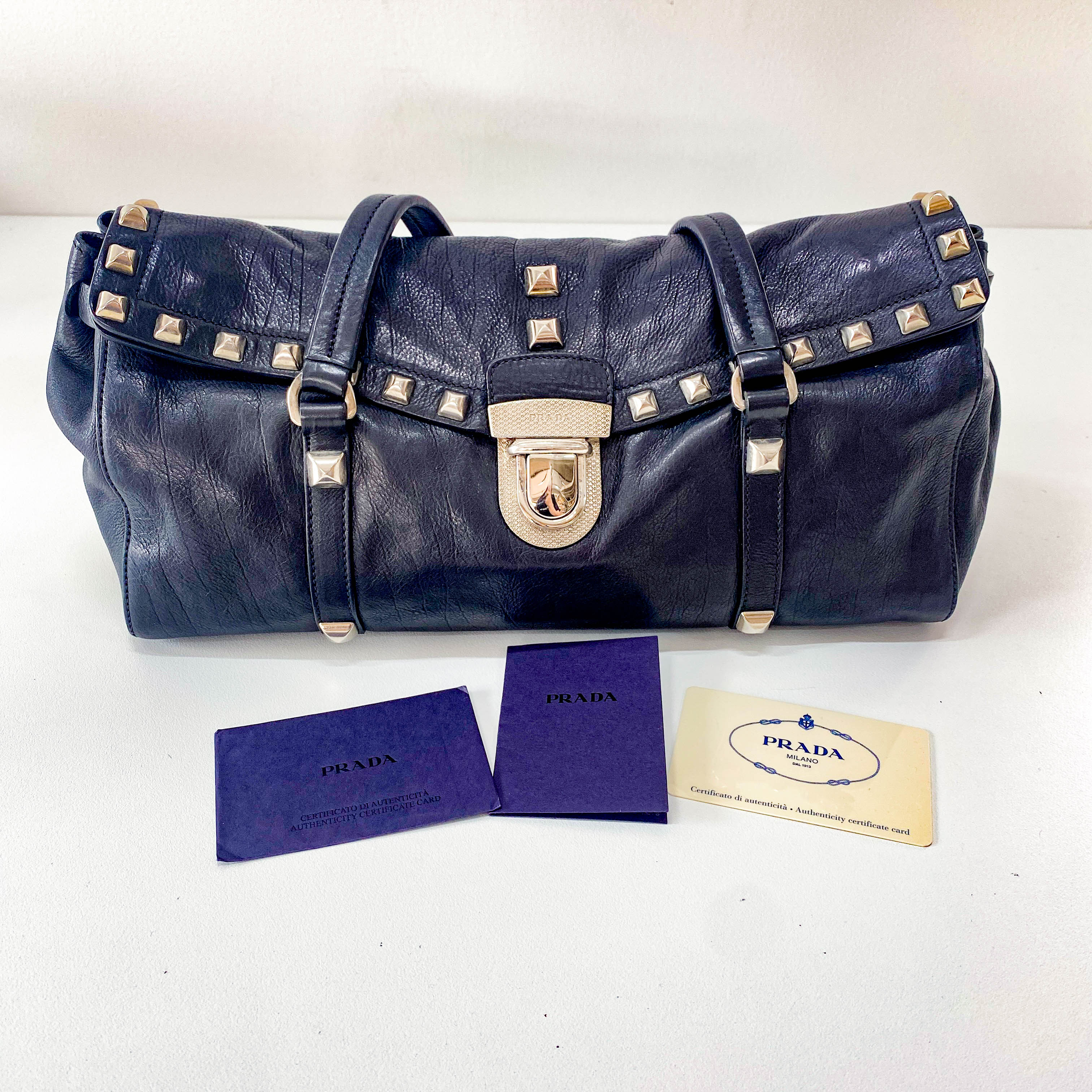 Studs Black Leather Shoulder Bag