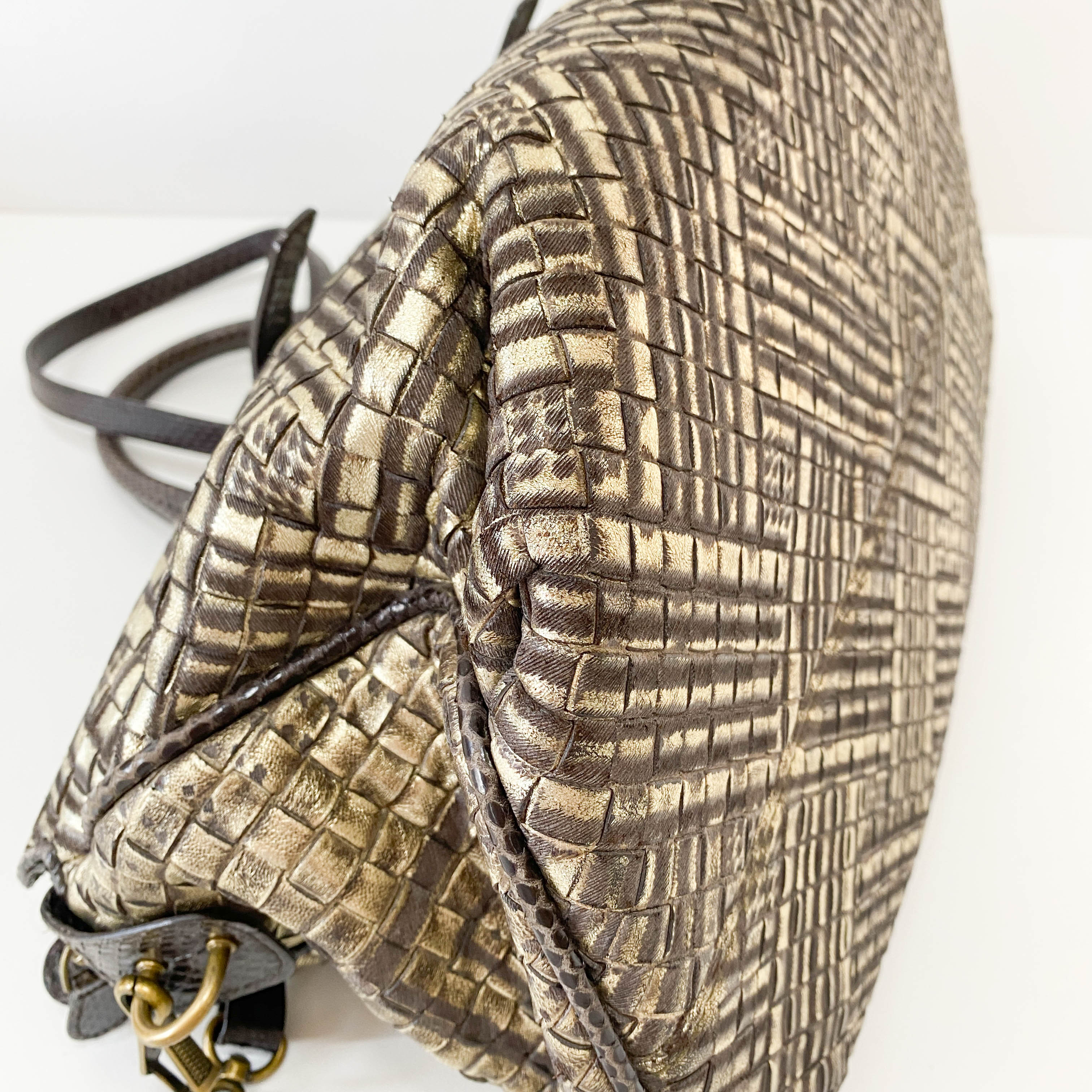 Limited Edition Intrecciato Gold Leather Shoulder Bag