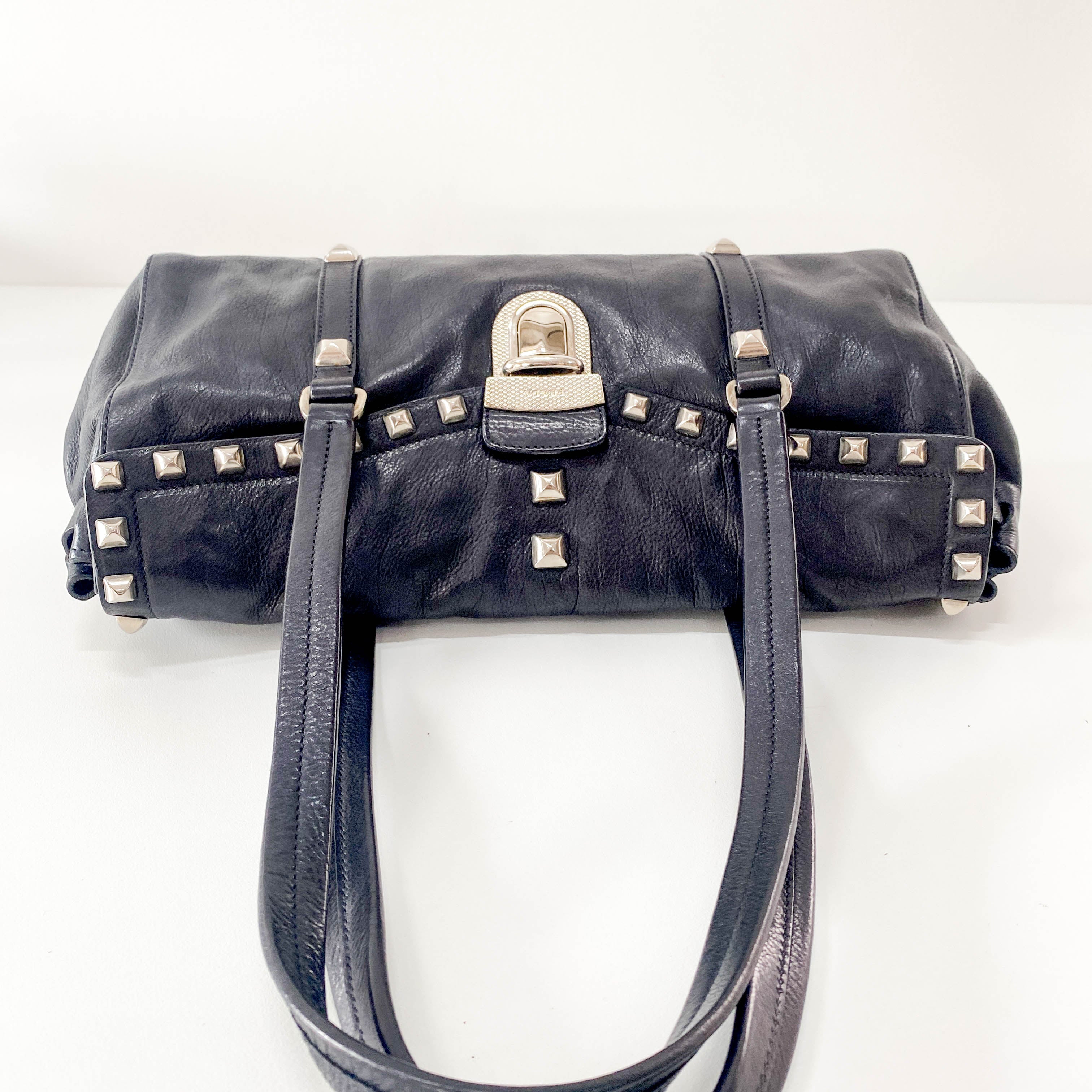 Studs Black Leather Shoulder Bag