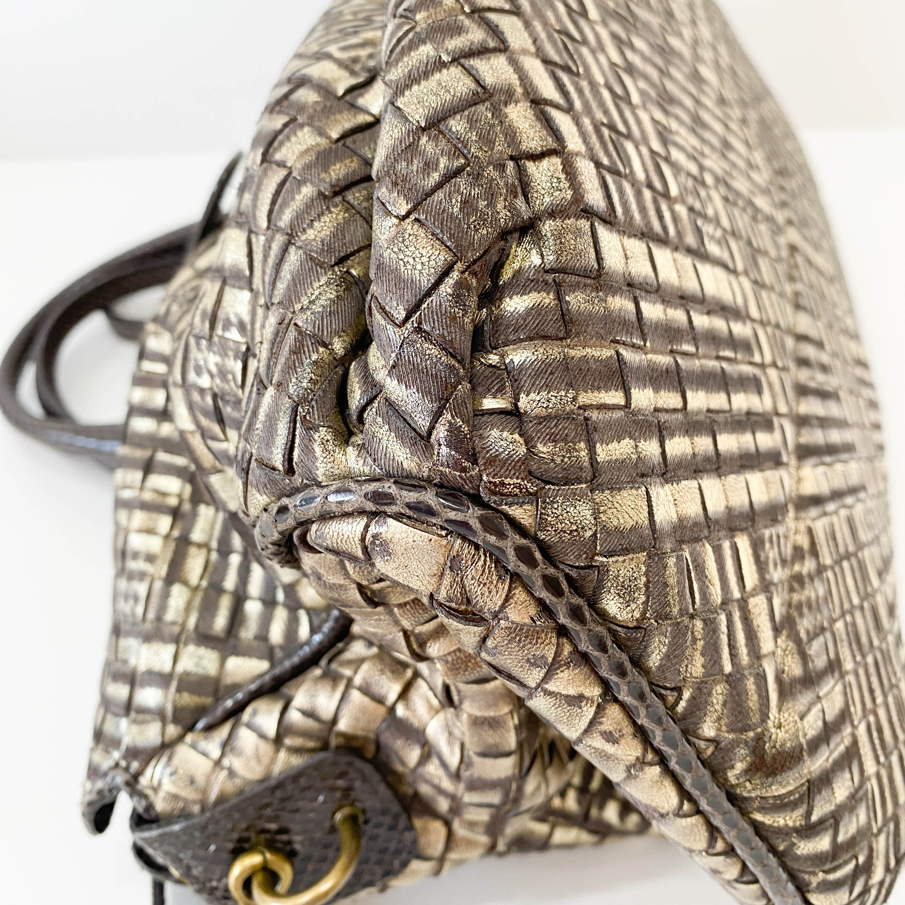 Limited Edition Intrecciato Gold Leather Shoulder Bag