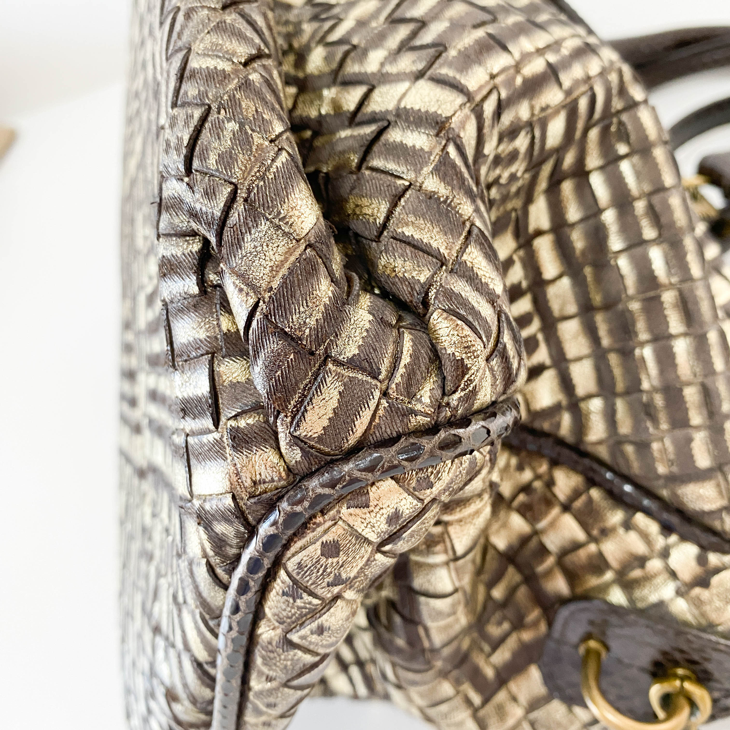 Limited Edition Intrecciato Gold Leather Shoulder Bag