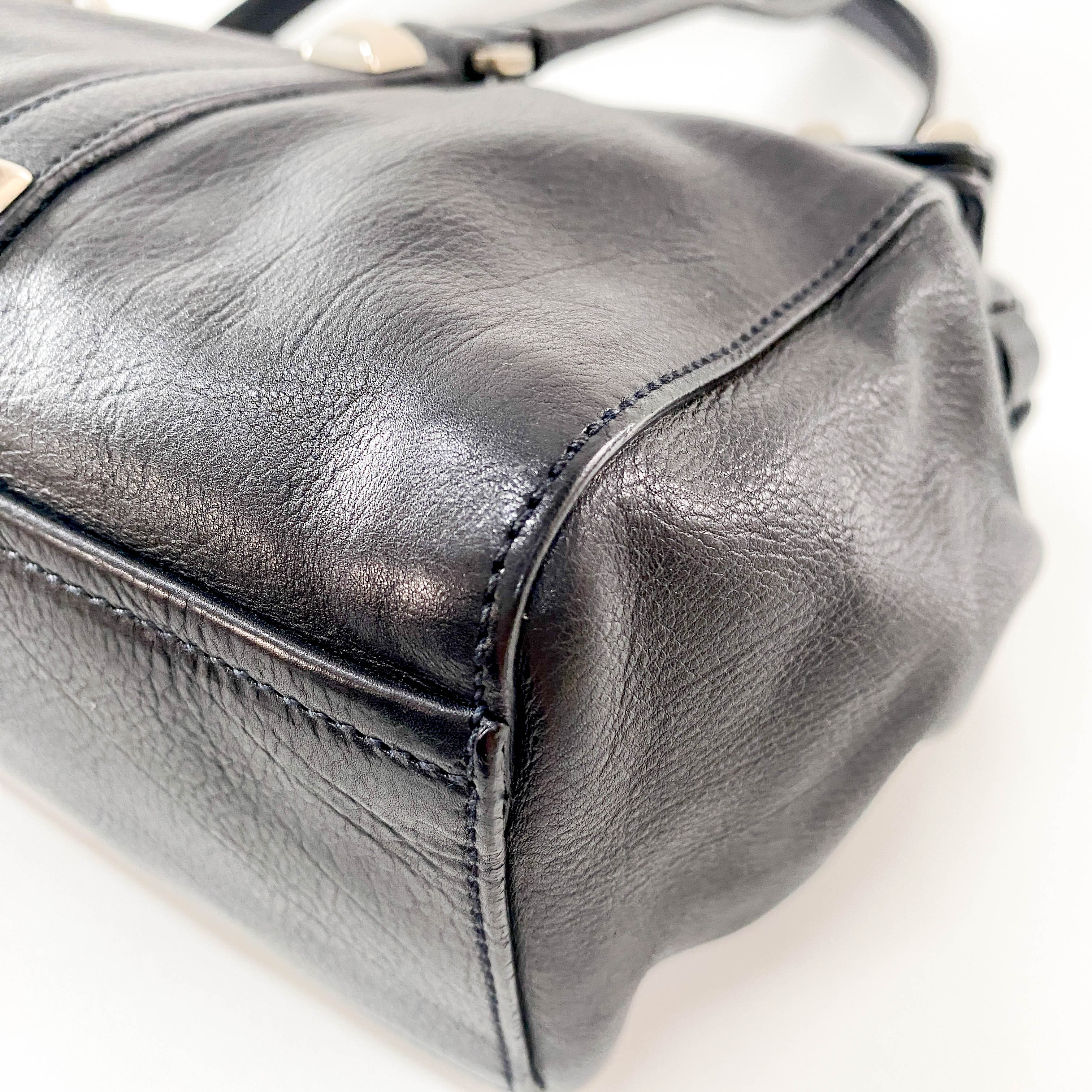 Studs Black Leather Shoulder Bag