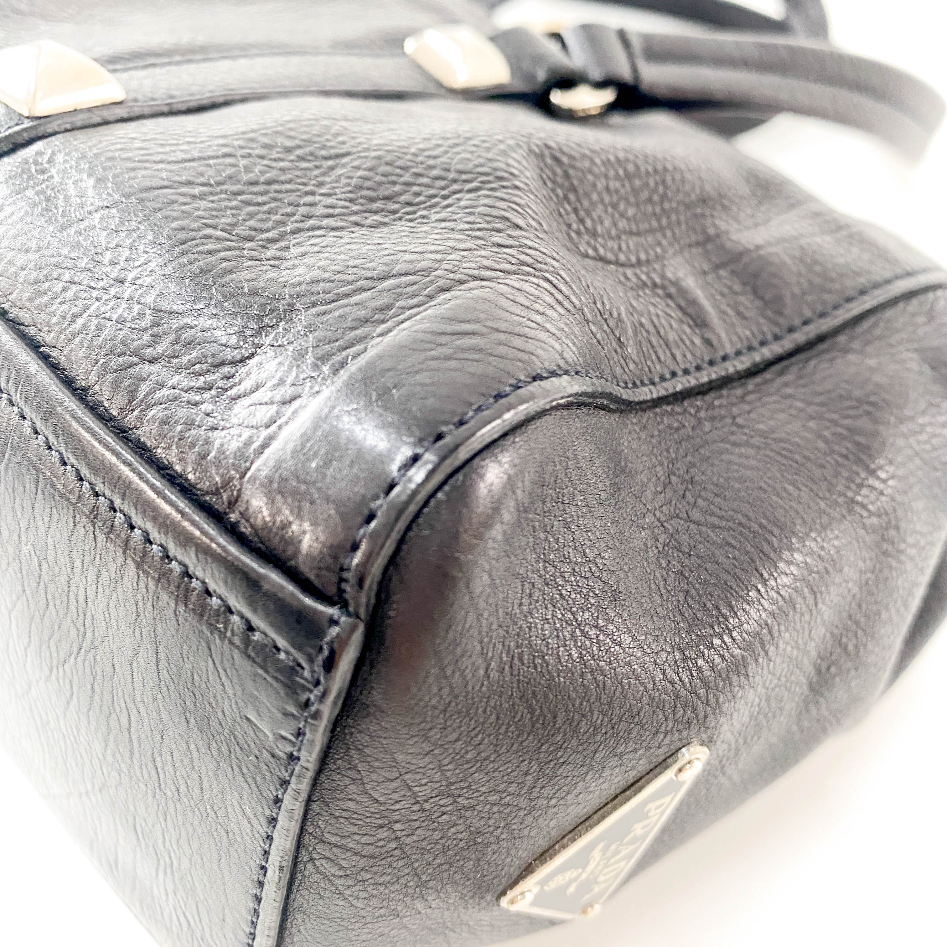 Studs Black Leather Shoulder Bag