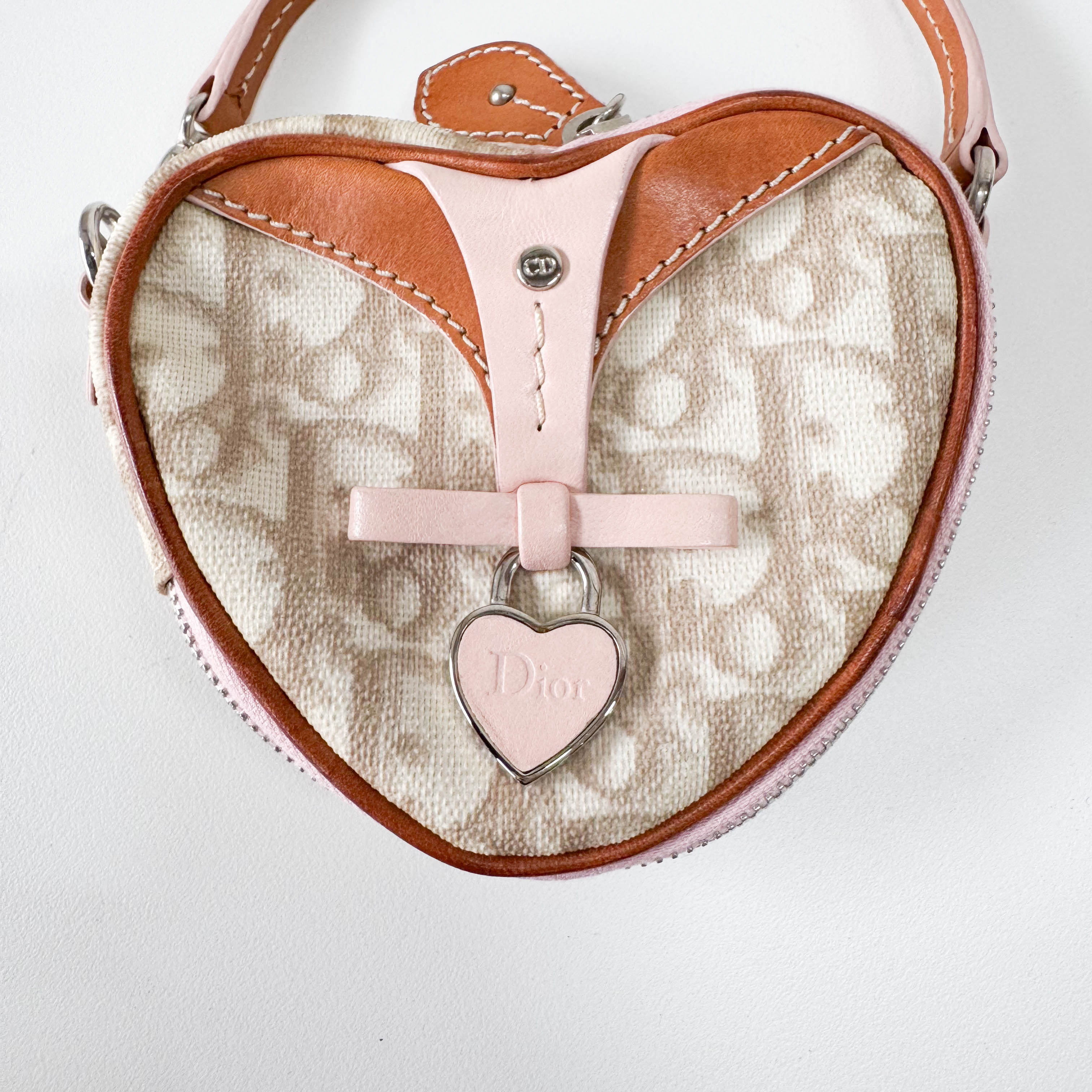 Monogram Heart White & Pink Pouch