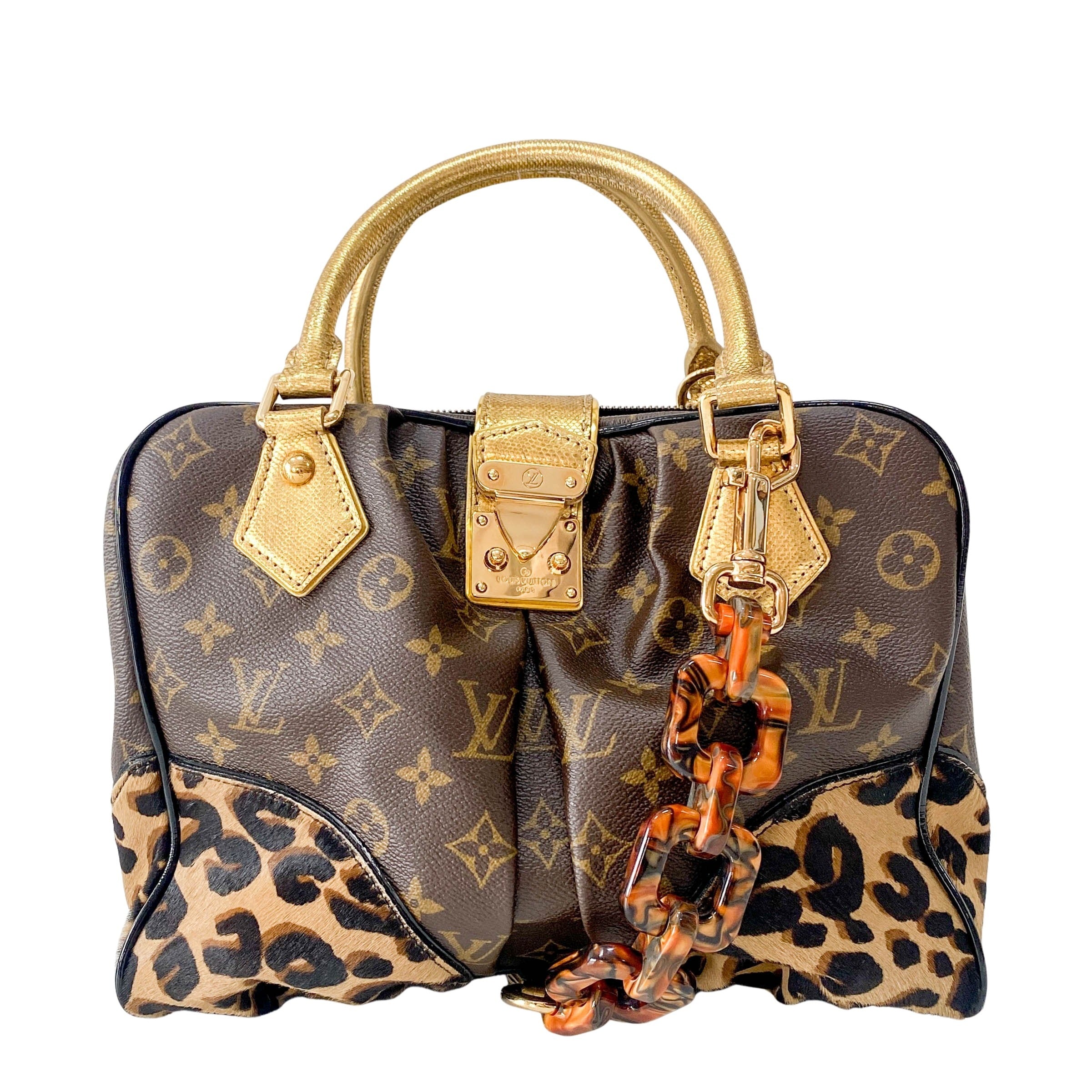 Adele Monogram Leather & Leopard Print Pony Hair Handle Bag