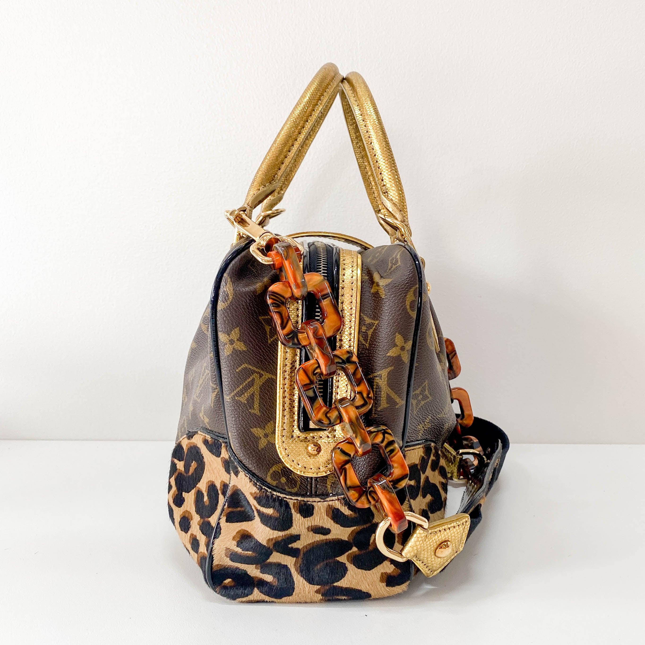 Adele Monogram Leather & Leopard Print Pony Hair Handle Bag