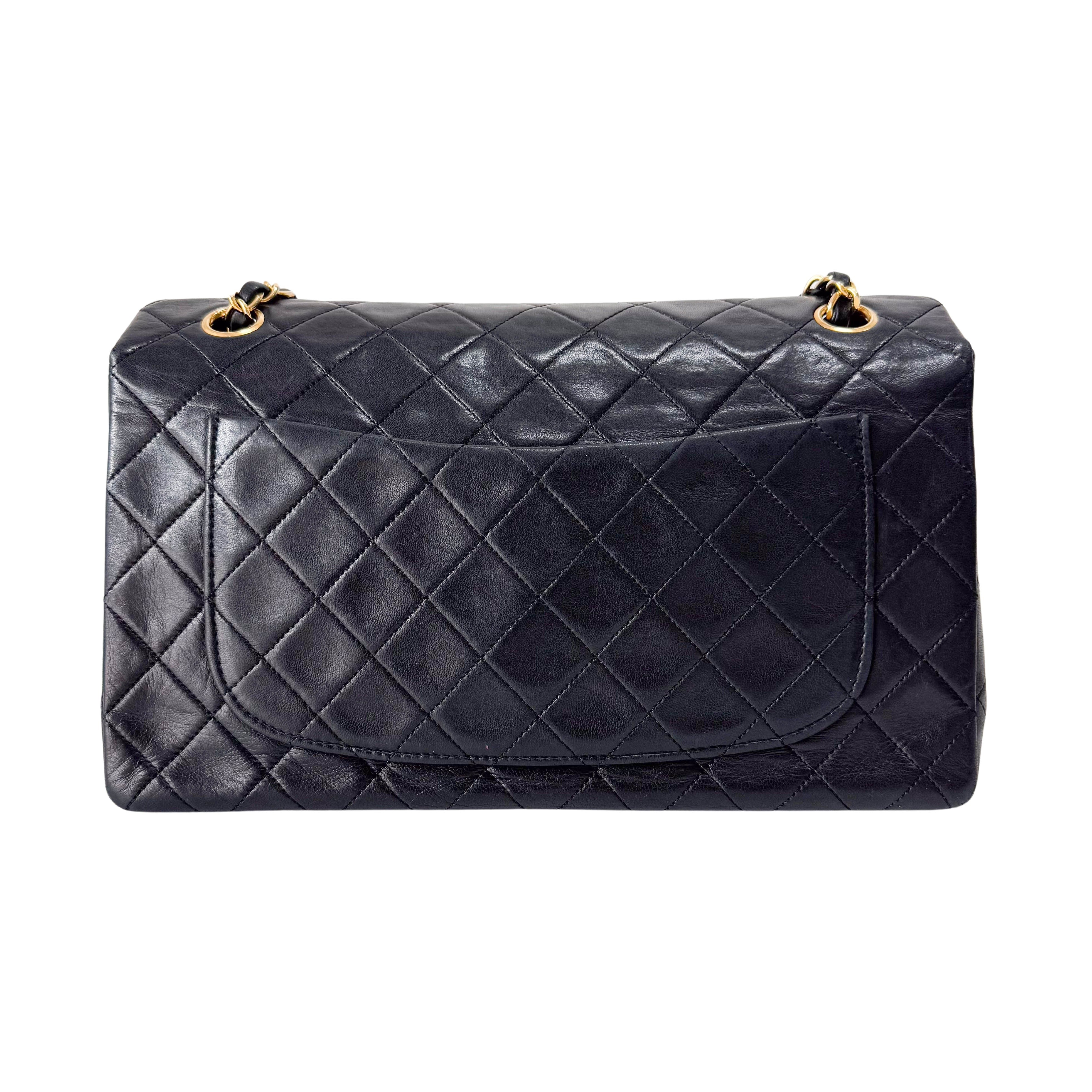 Timeless Classic Double Flap Matelassé Black Leather Chain Bag
