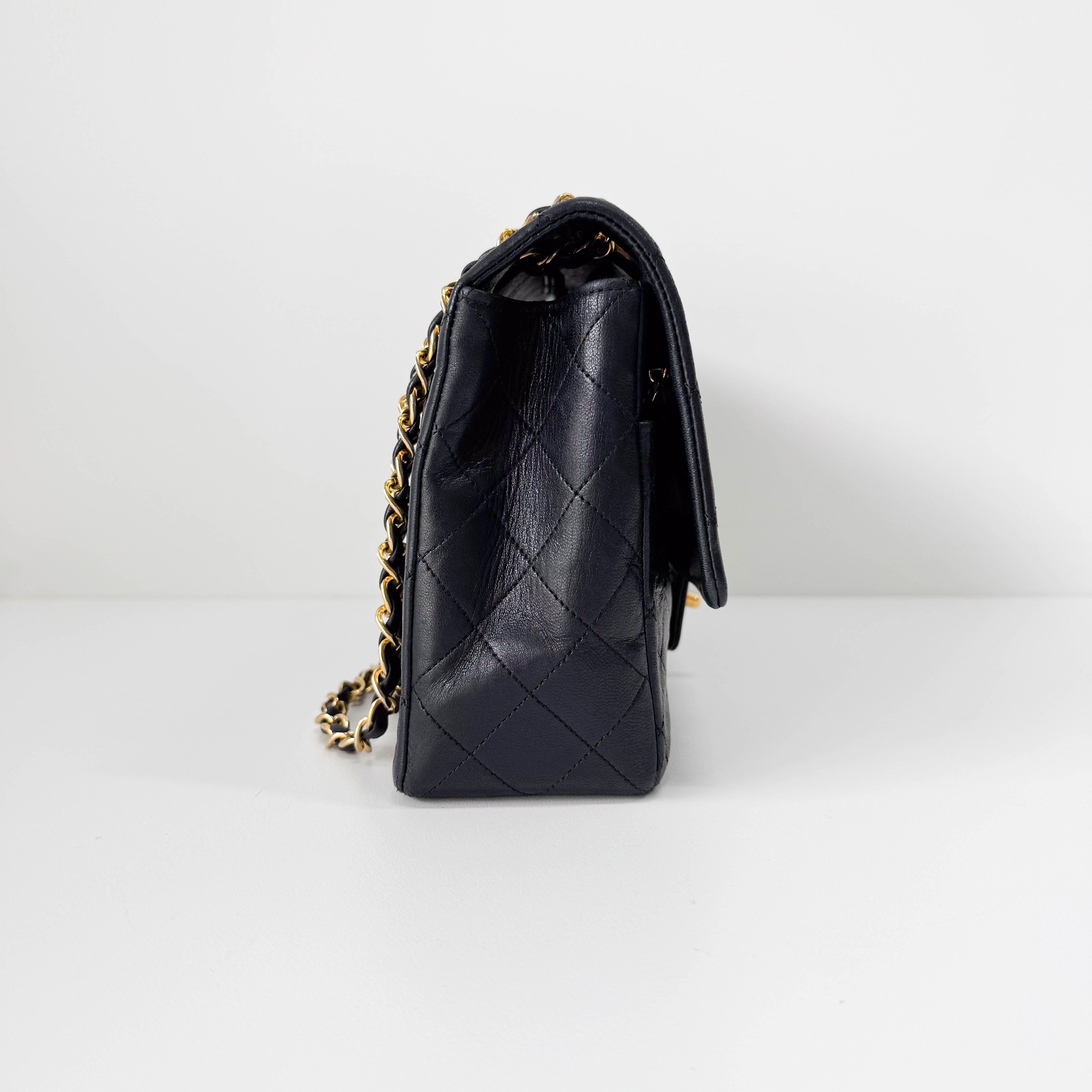 Timeless Classic Double Flap Matelassé Black Leather Chain Bag