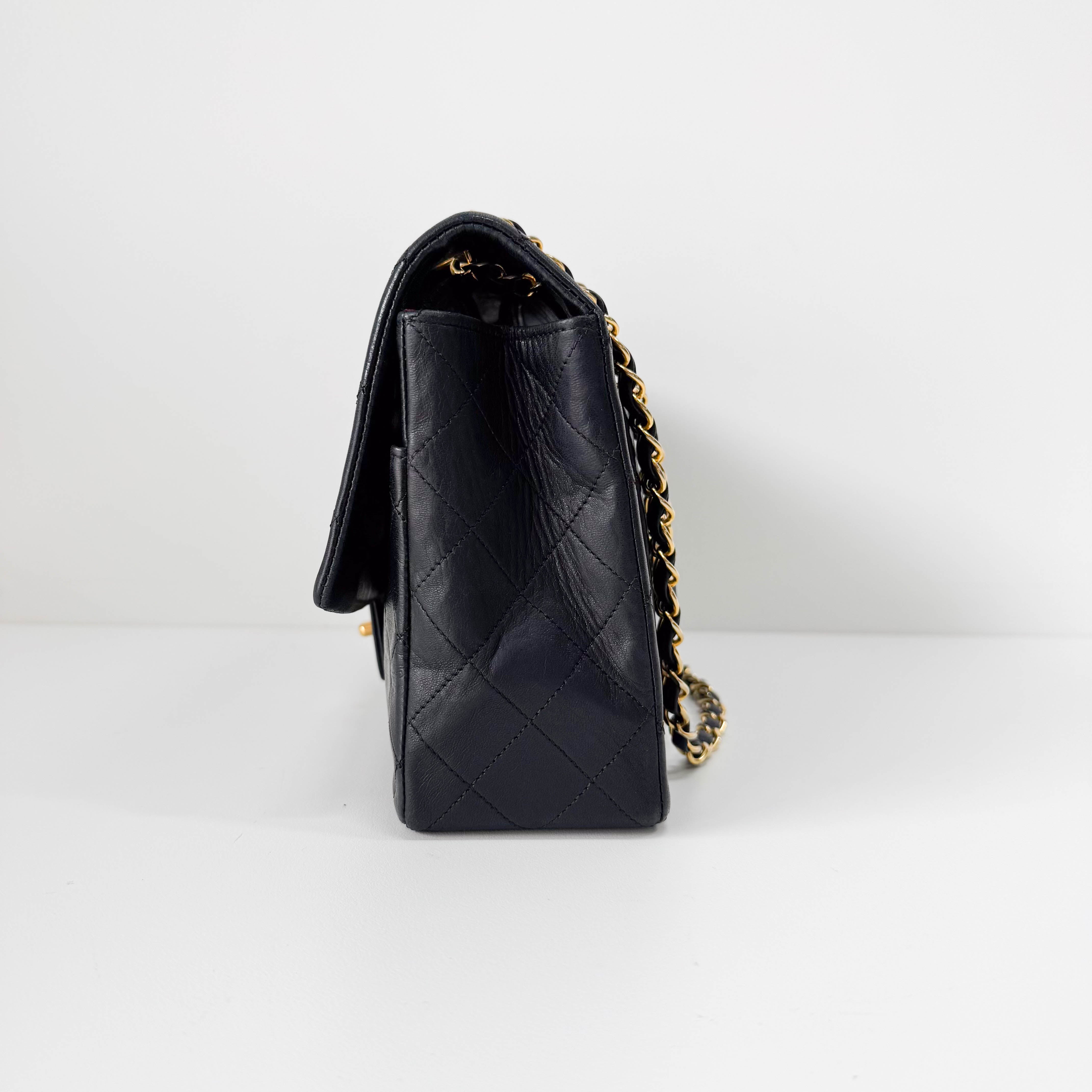 Timeless Classic Double Flap Matelassé Black Leather Chain Bag