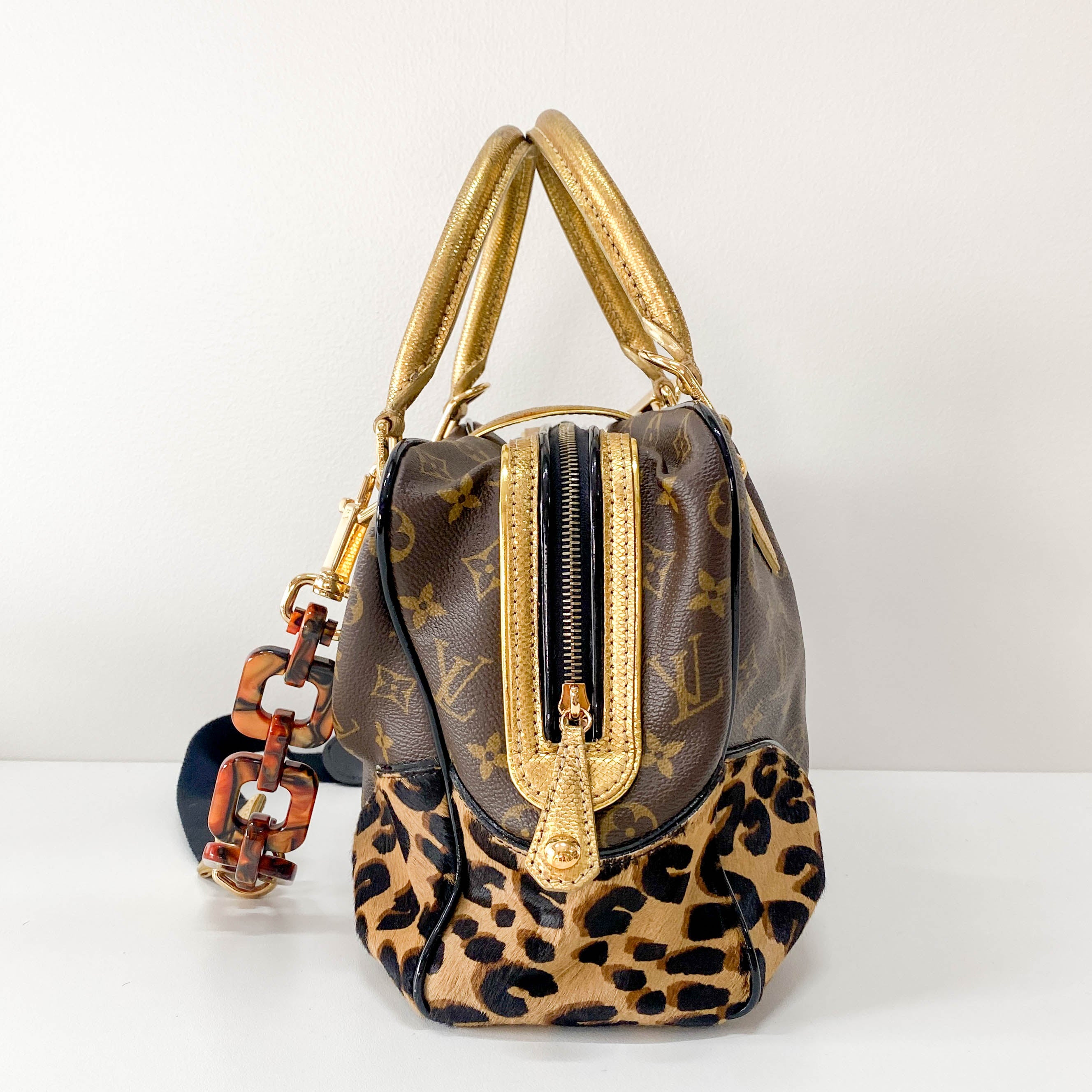 Adele Monogram Leather & Leopard Print Pony Hair Handle Bag