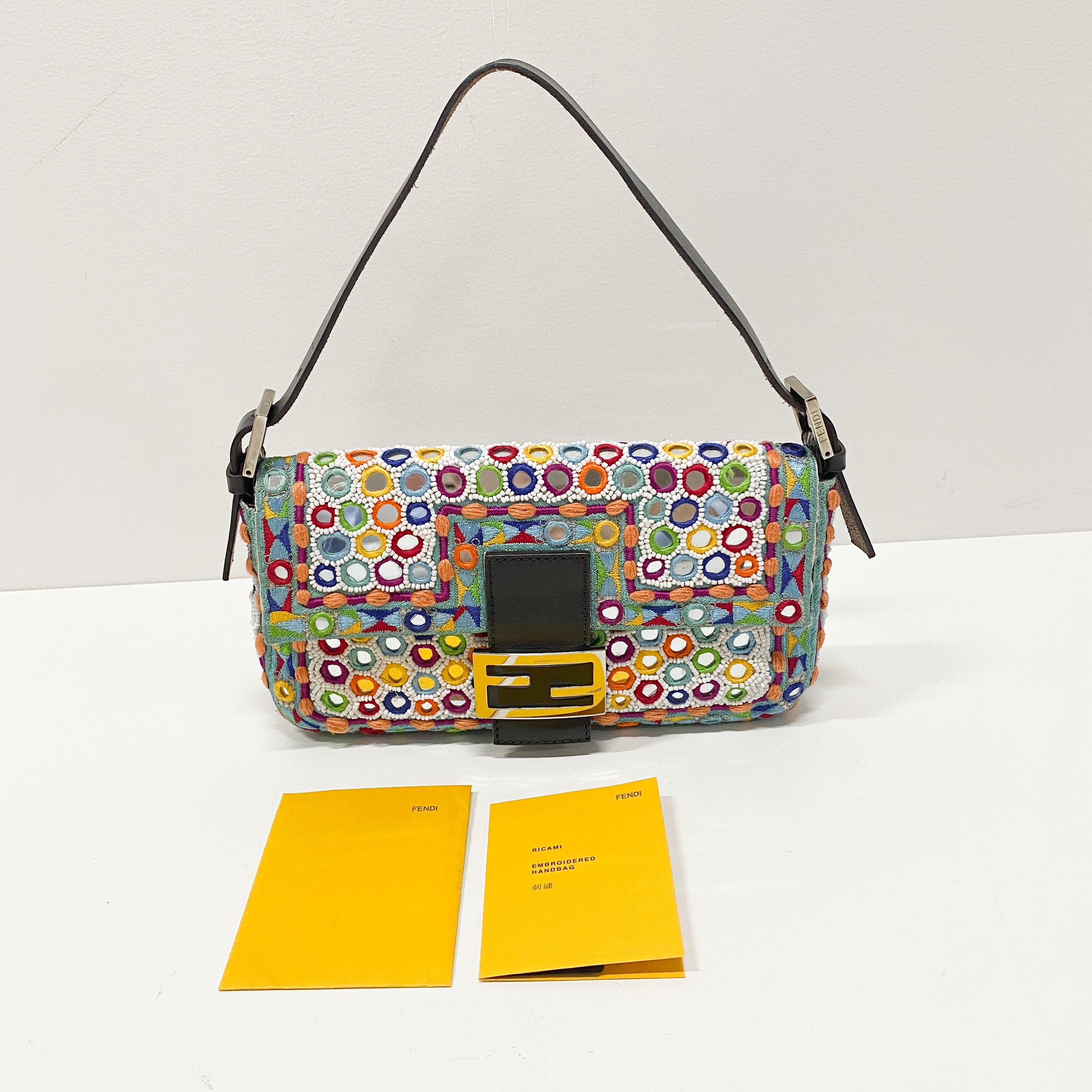 Baguette Multicolor Mirror Beaded Embroidered Shoulder Bag