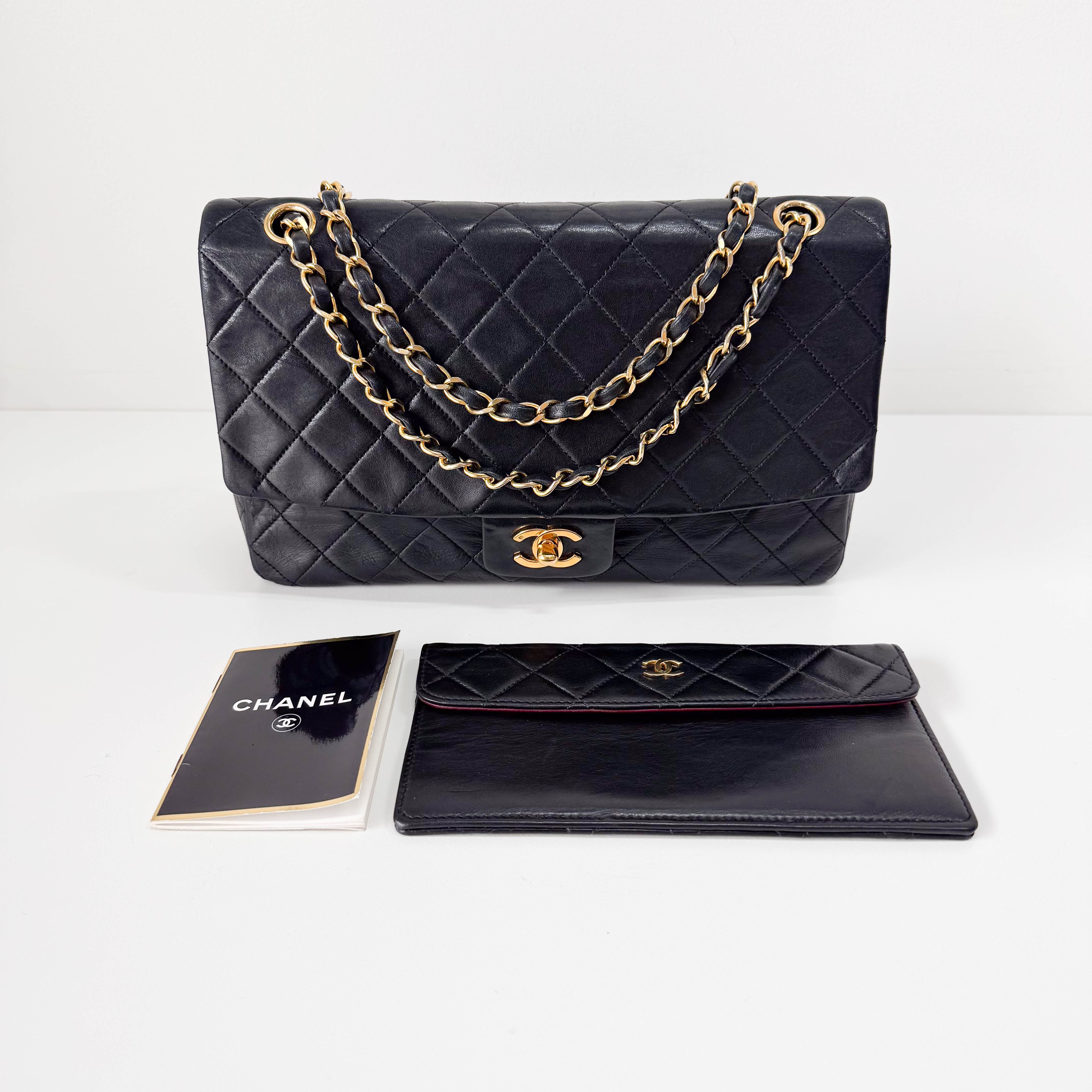 Timeless Classic Double Flap Matelassé Black Leather Chain Bag