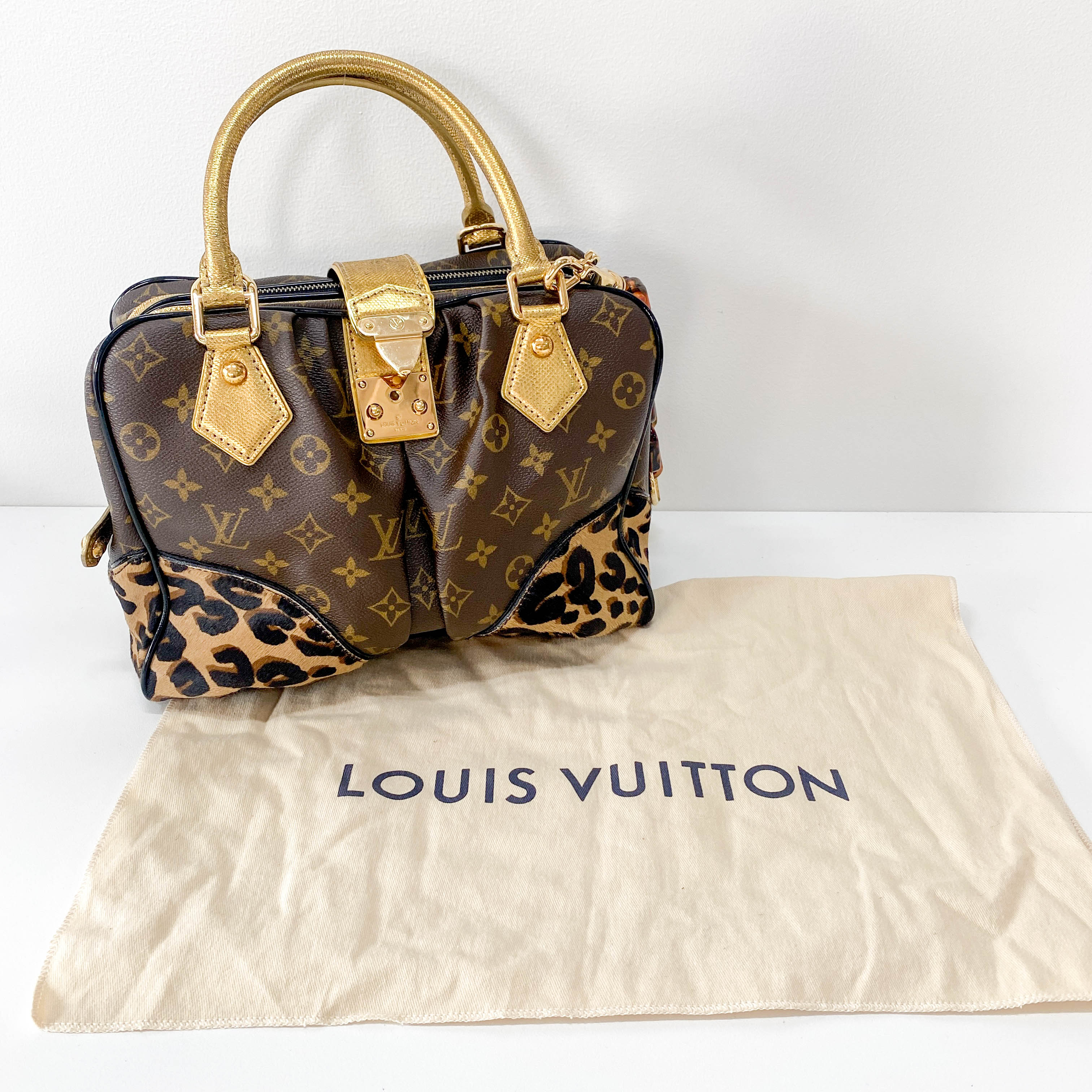 Adele Monogram Leather & Leopard Print Pony Hair Handle Bag