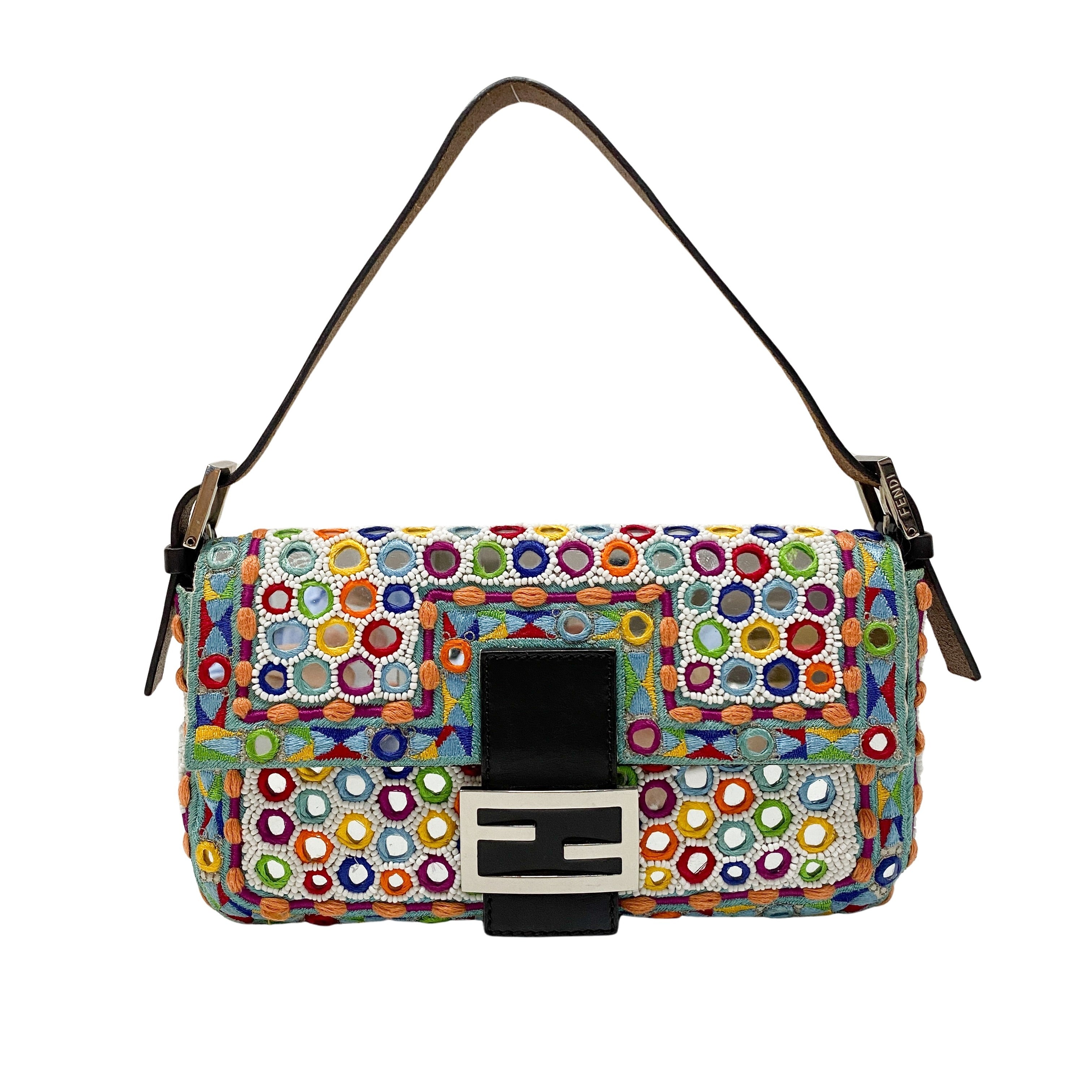 Baguette Multicolor Mirror Beaded Embroidered Shoulder Bag