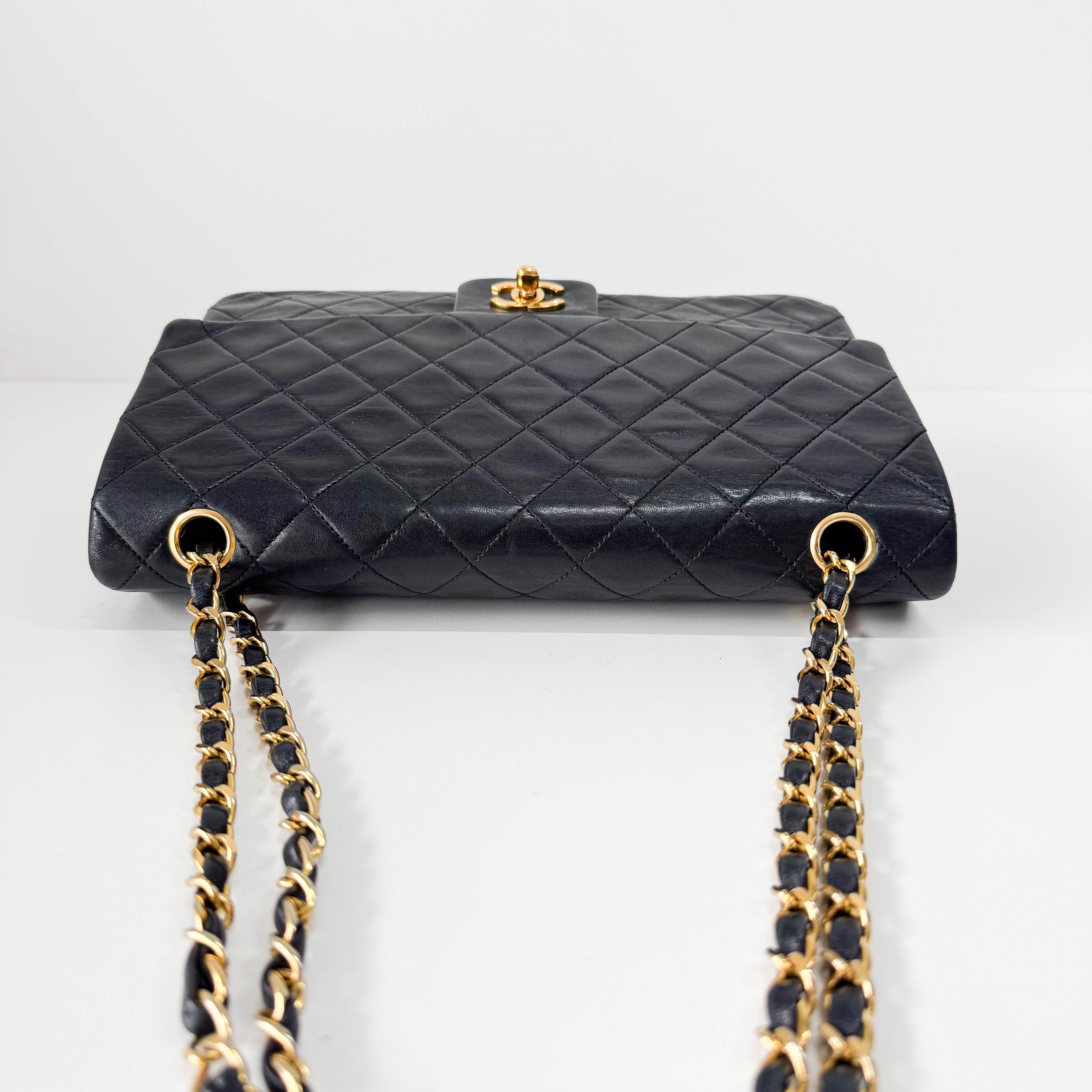 Timeless Classic Double Flap Matelassé Black Leather Chain Bag