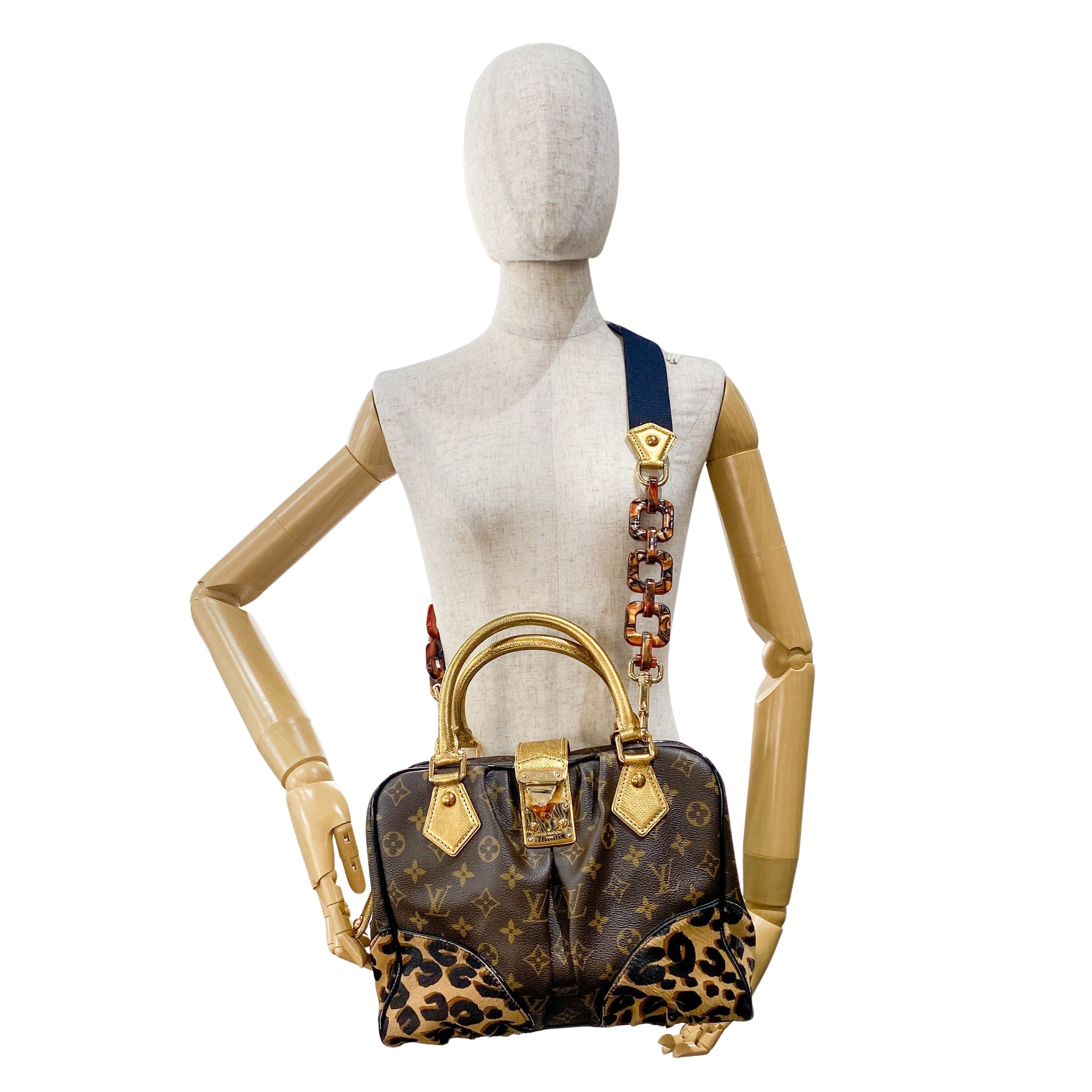 Adele Monogram Leather & Leopard Print Pony Hair Handle Bag