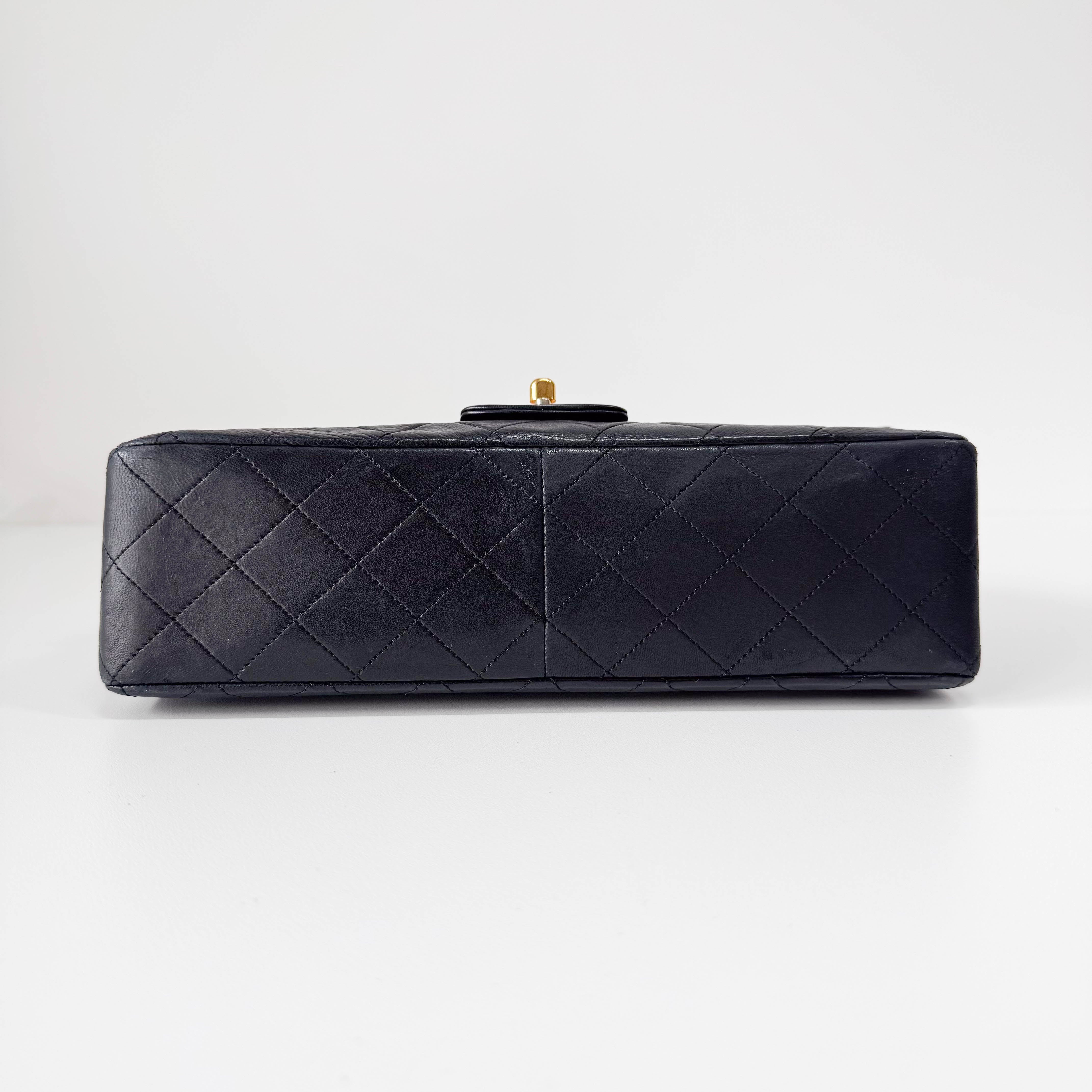 Timeless Classic Double Flap Matelassé Black Leather Chain Bag