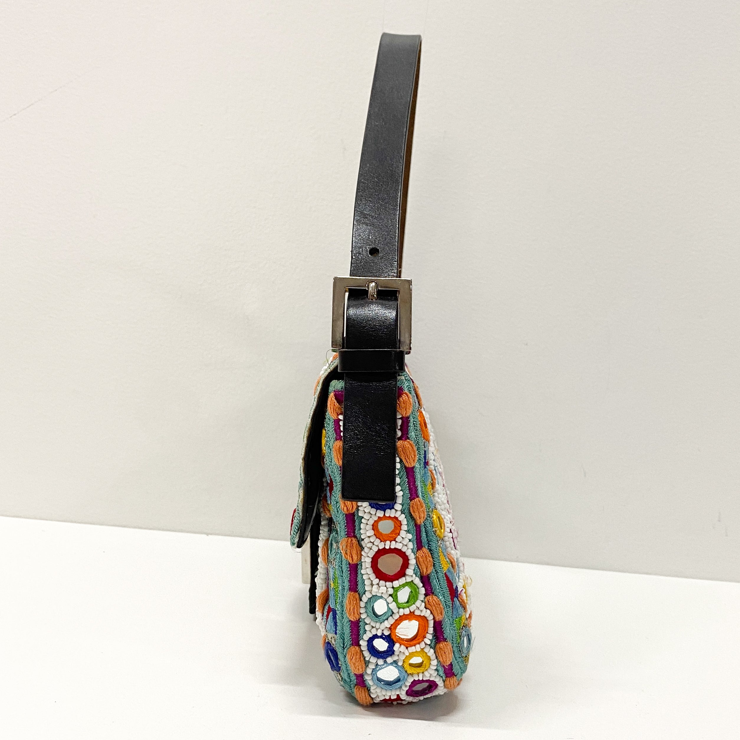Baguette Multicolor Mirror Beaded Embroidered Shoulder Bag