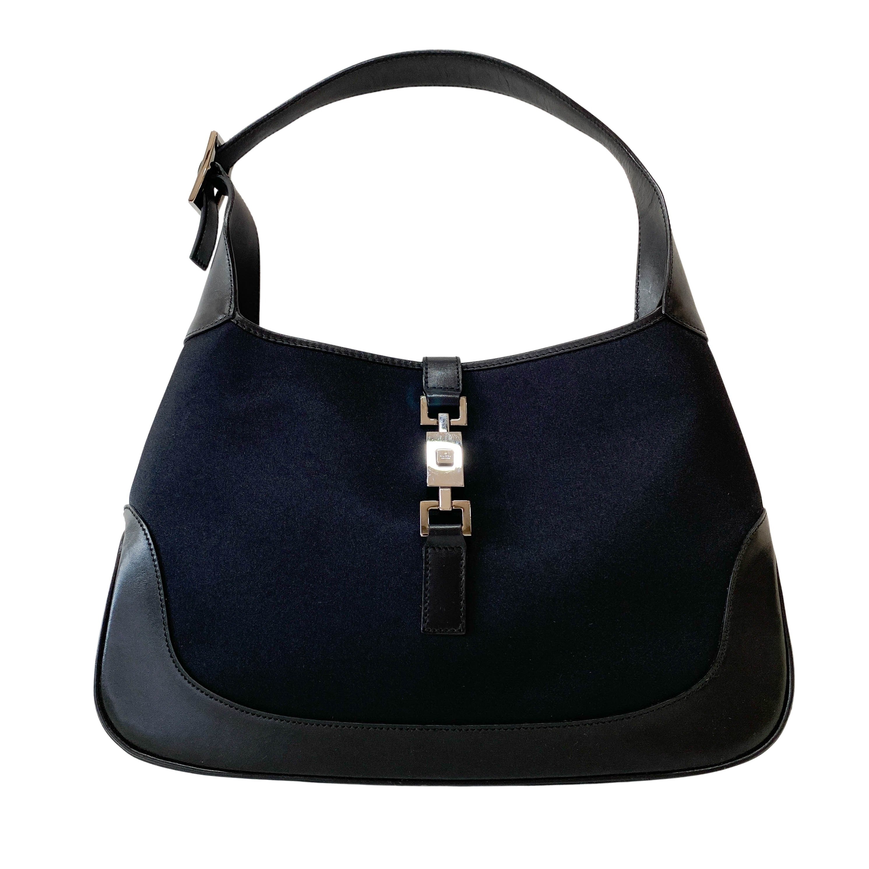 Jackie Satin Black Shoulder Bag