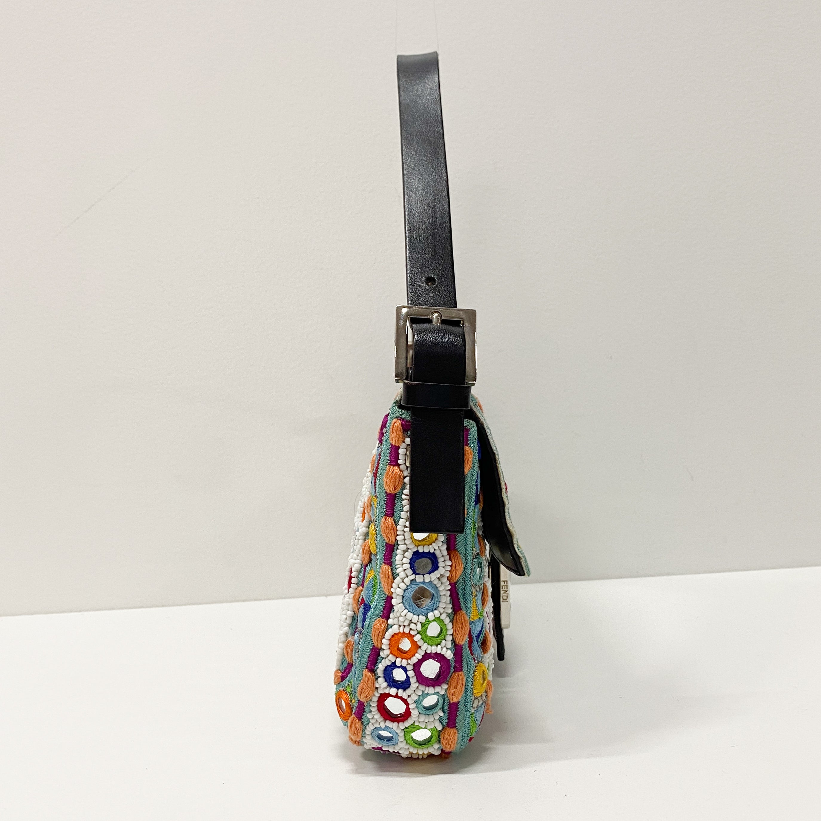 Baguette Multicolor Mirror Beaded Embroidered Shoulder Bag