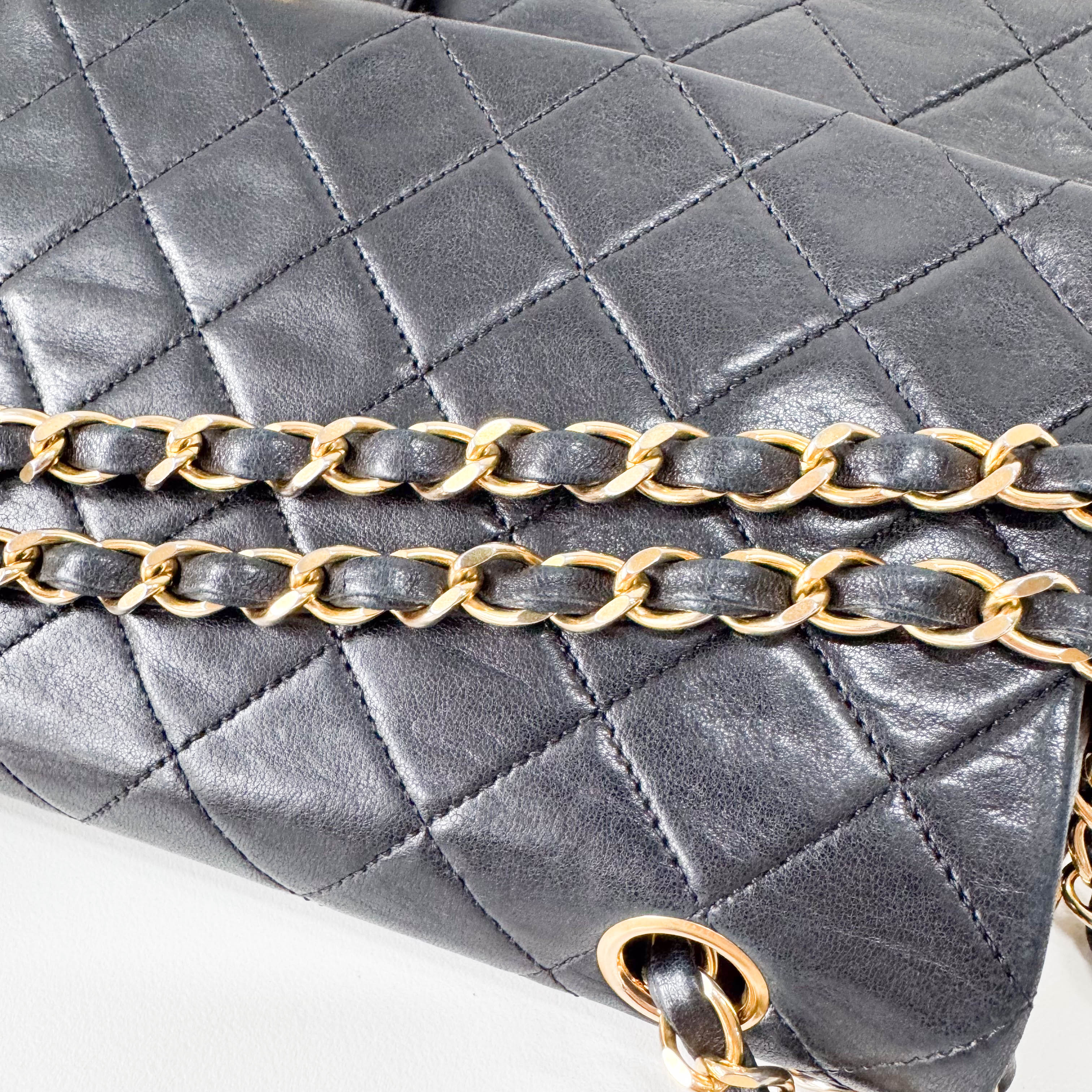 Timeless Classic Double Flap Matelassé Black Leather Chain Bag