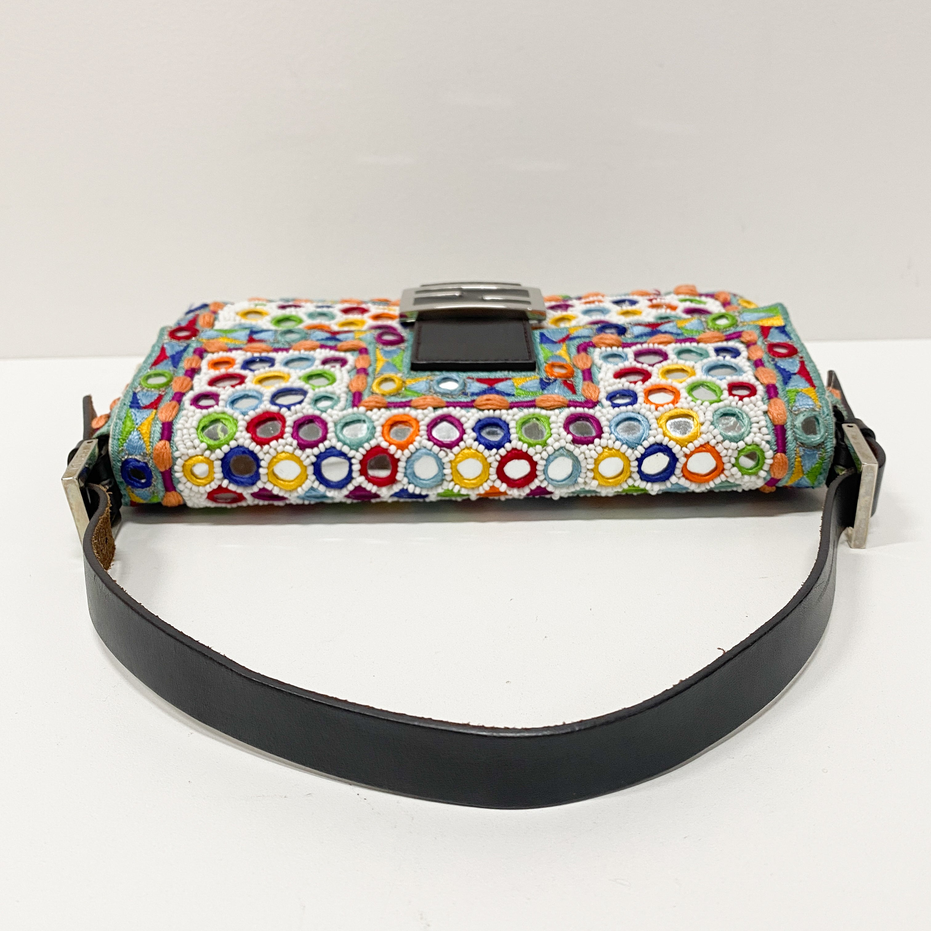 Baguette Multicolor Mirror Beaded Embroidered Shoulder Bag