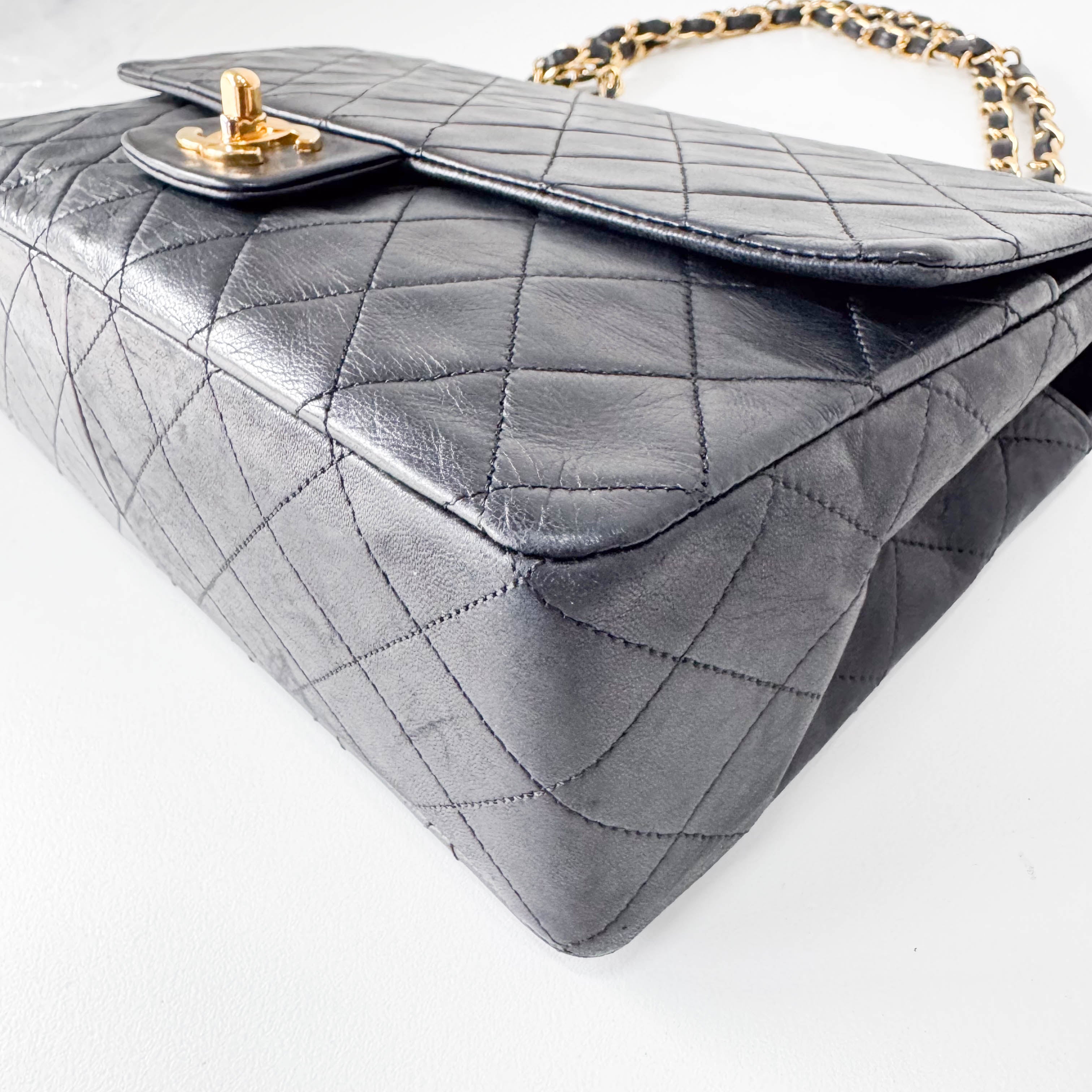 Timeless Classic Double Flap Matelassé Black Leather Chain Bag