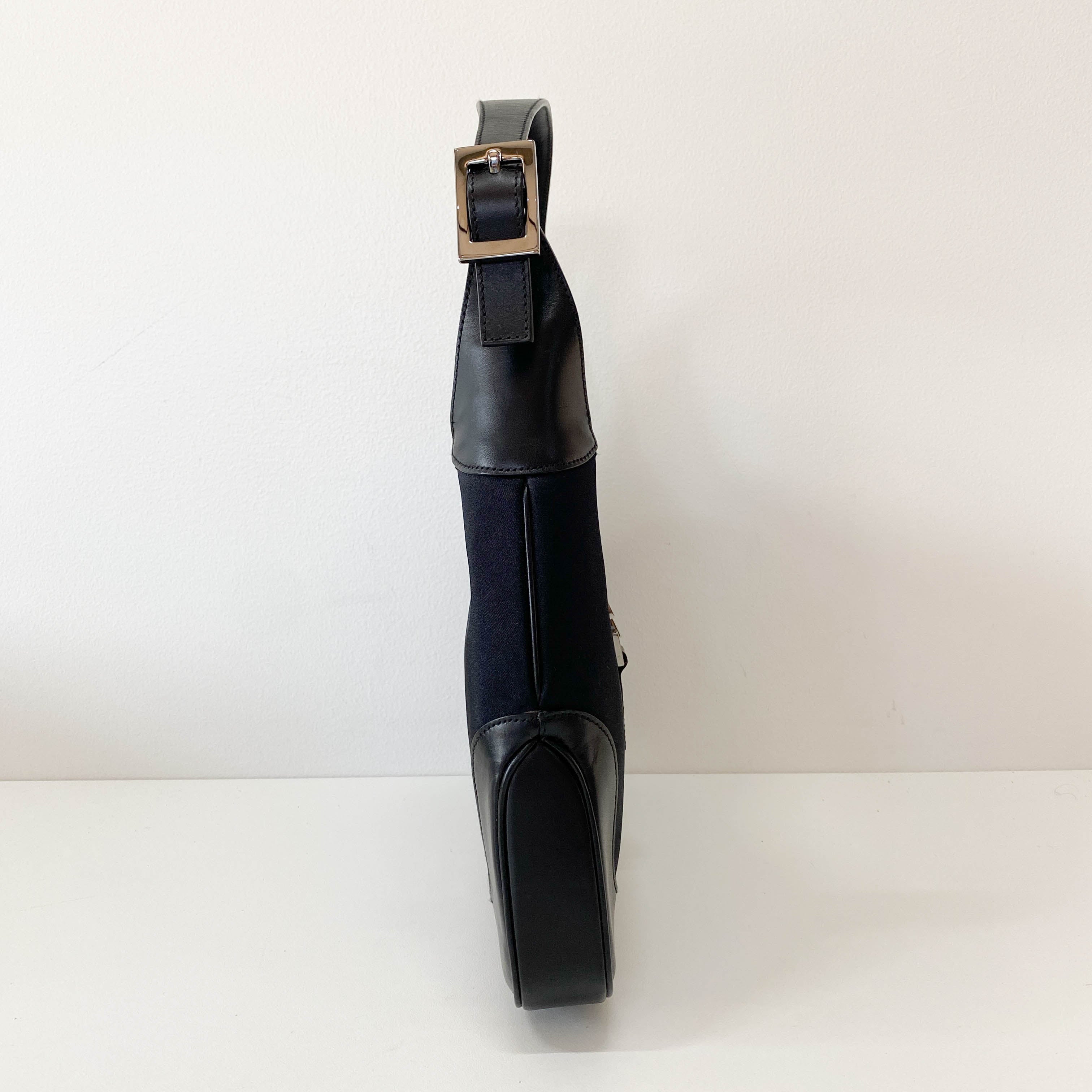 Jackie Satin Black Shoulder Bag