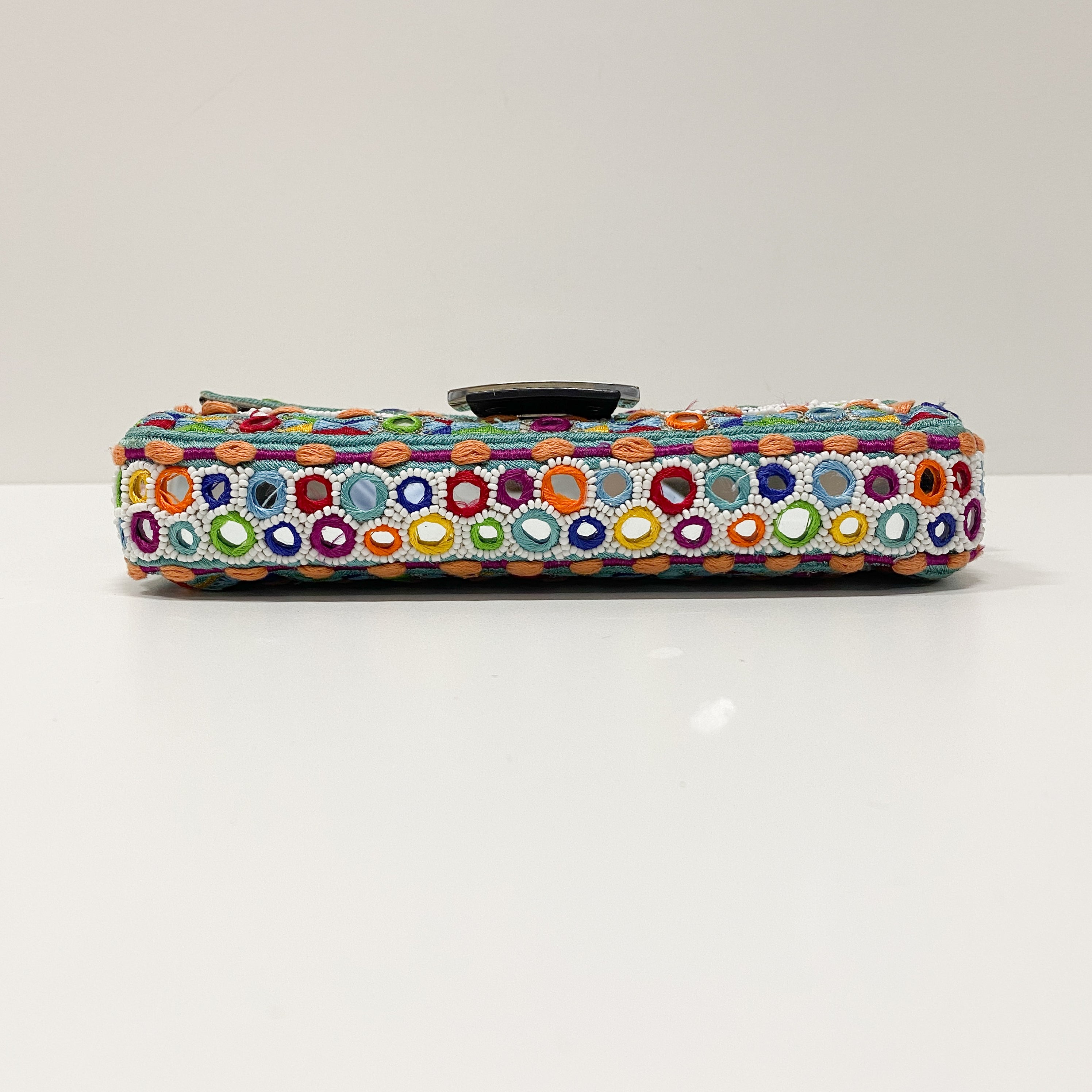 Baguette Multicolor Mirror Beaded Embroidered Shoulder Bag