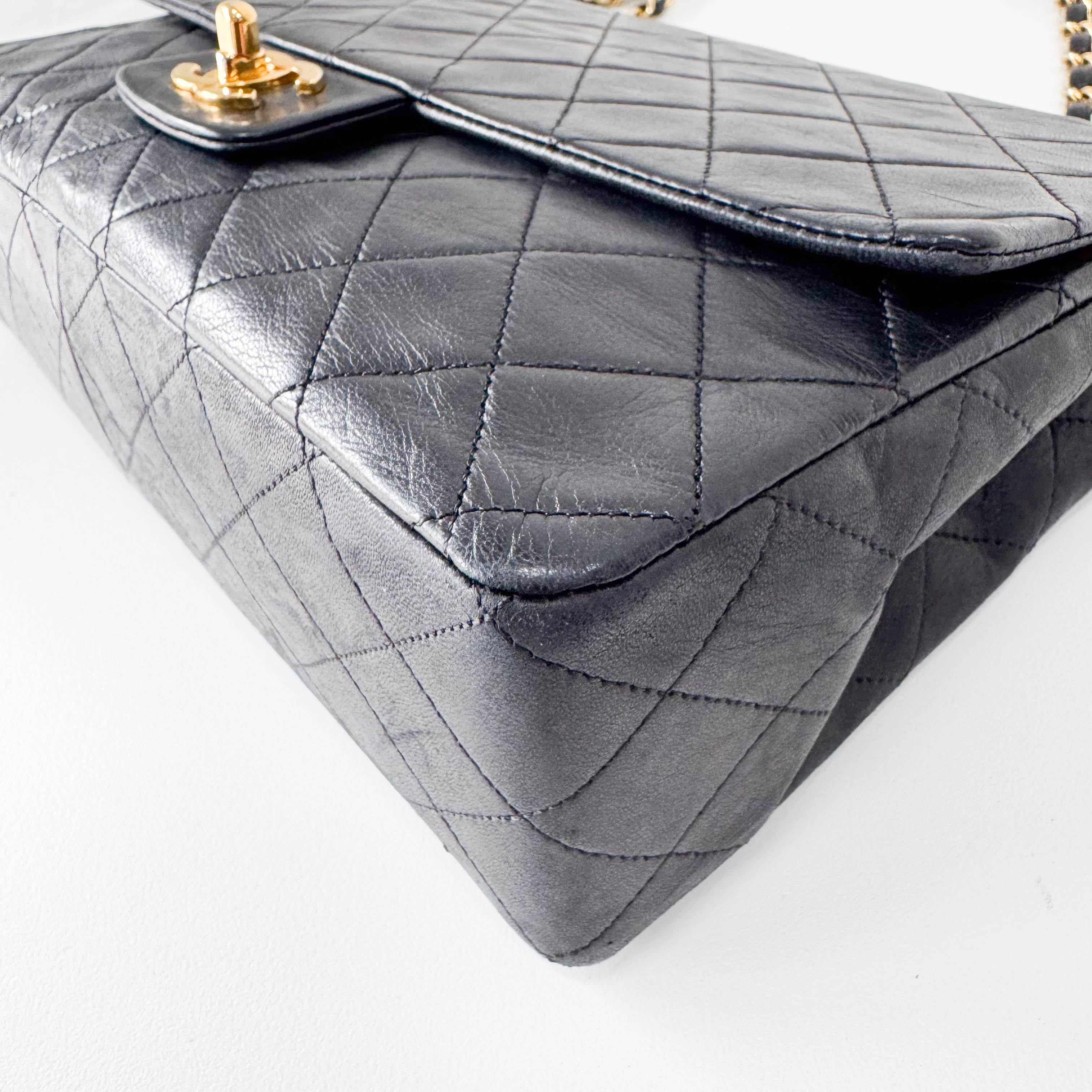 Timeless Classic Double Flap Matelassé Black Leather Chain Bag