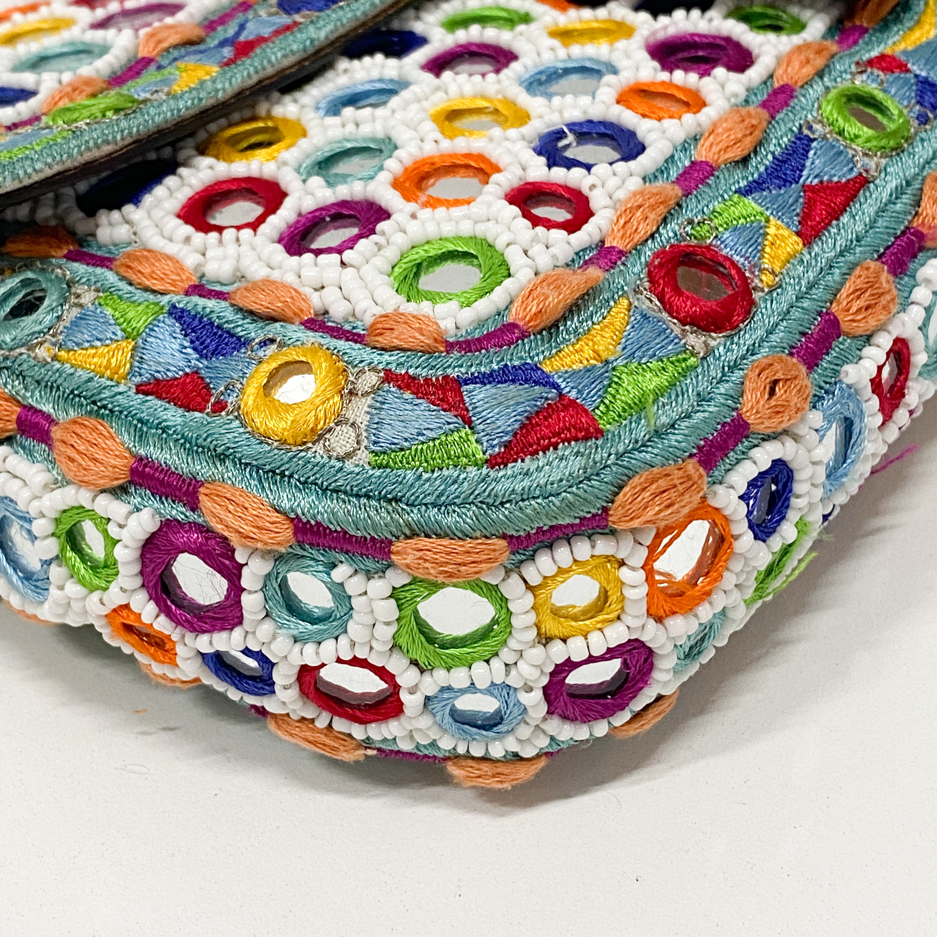 Baguette Multicolor Mirror Beaded Embroidered Shoulder Bag
