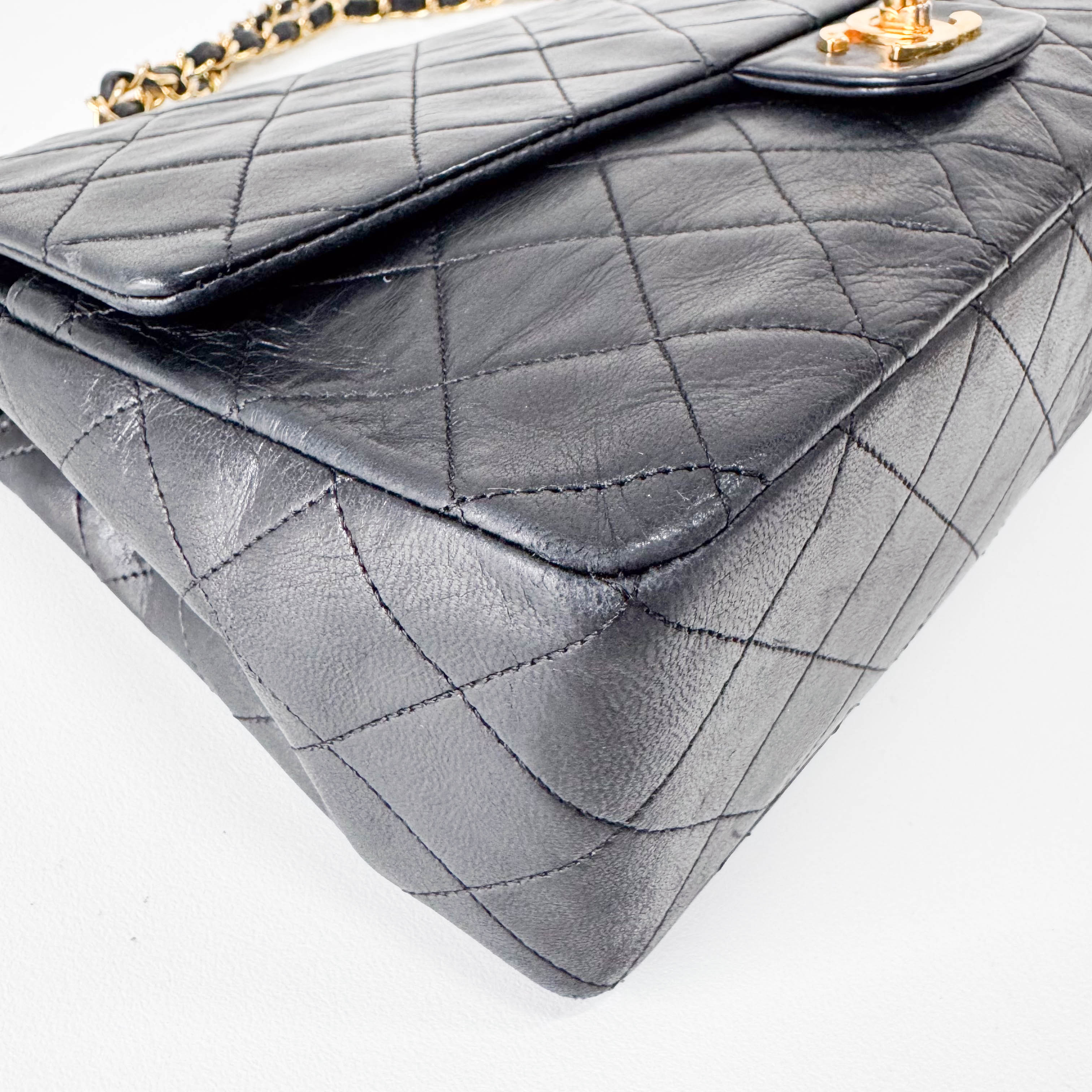 Timeless Classic Double Flap Matelassé Black Leather Chain Bag
