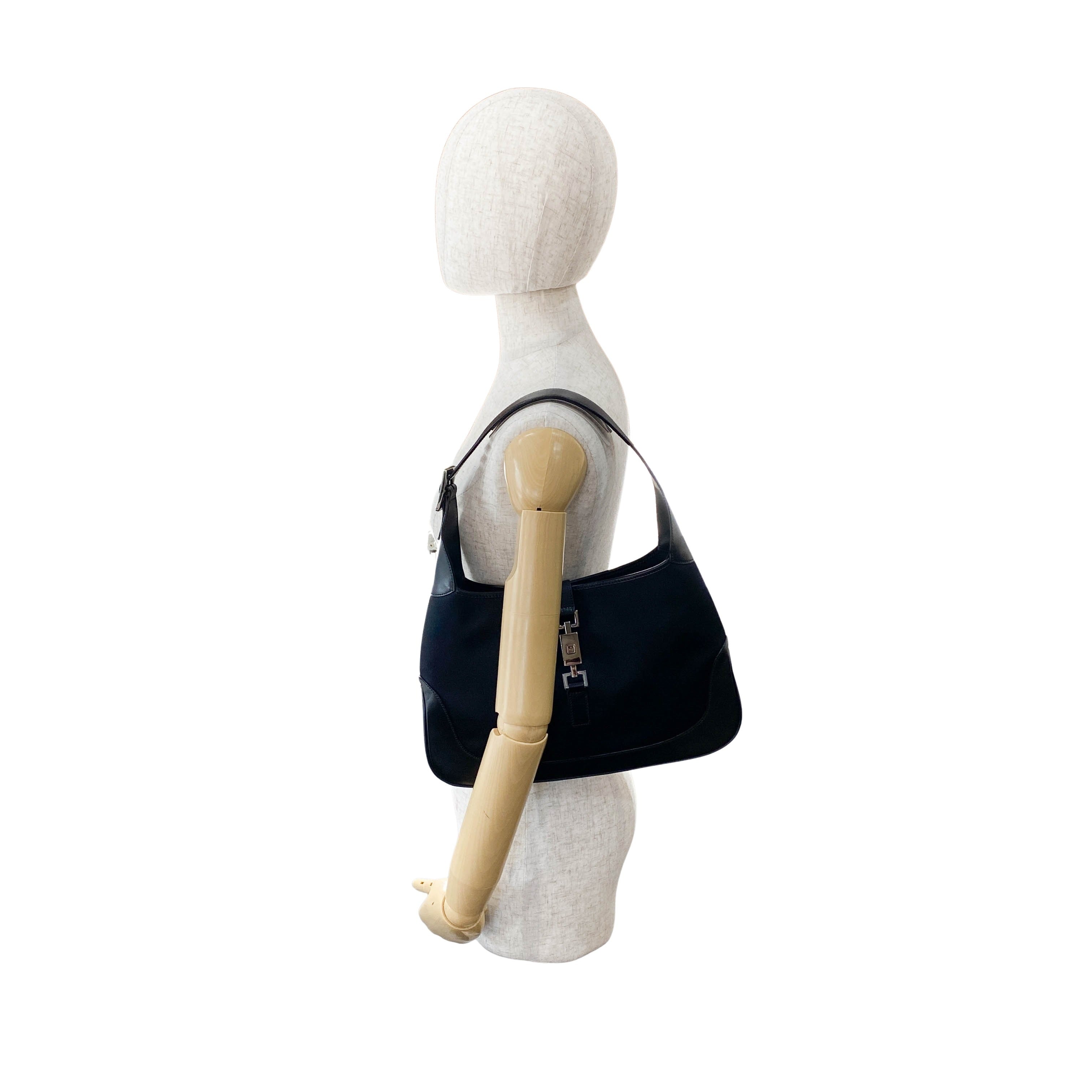 Jackie Satin Black Shoulder Bag