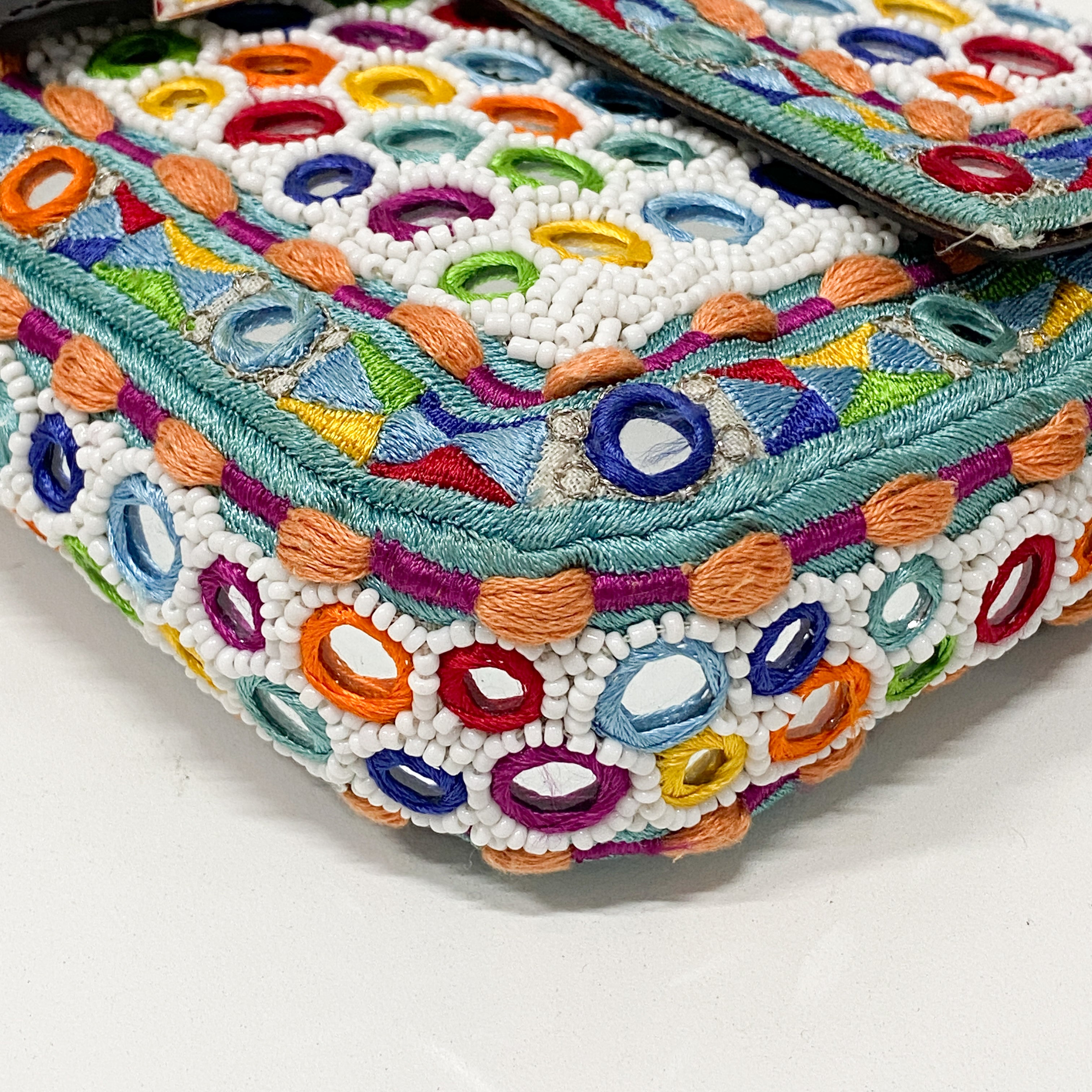 Baguette Multicolor Mirror Beaded Embroidered Shoulder Bag