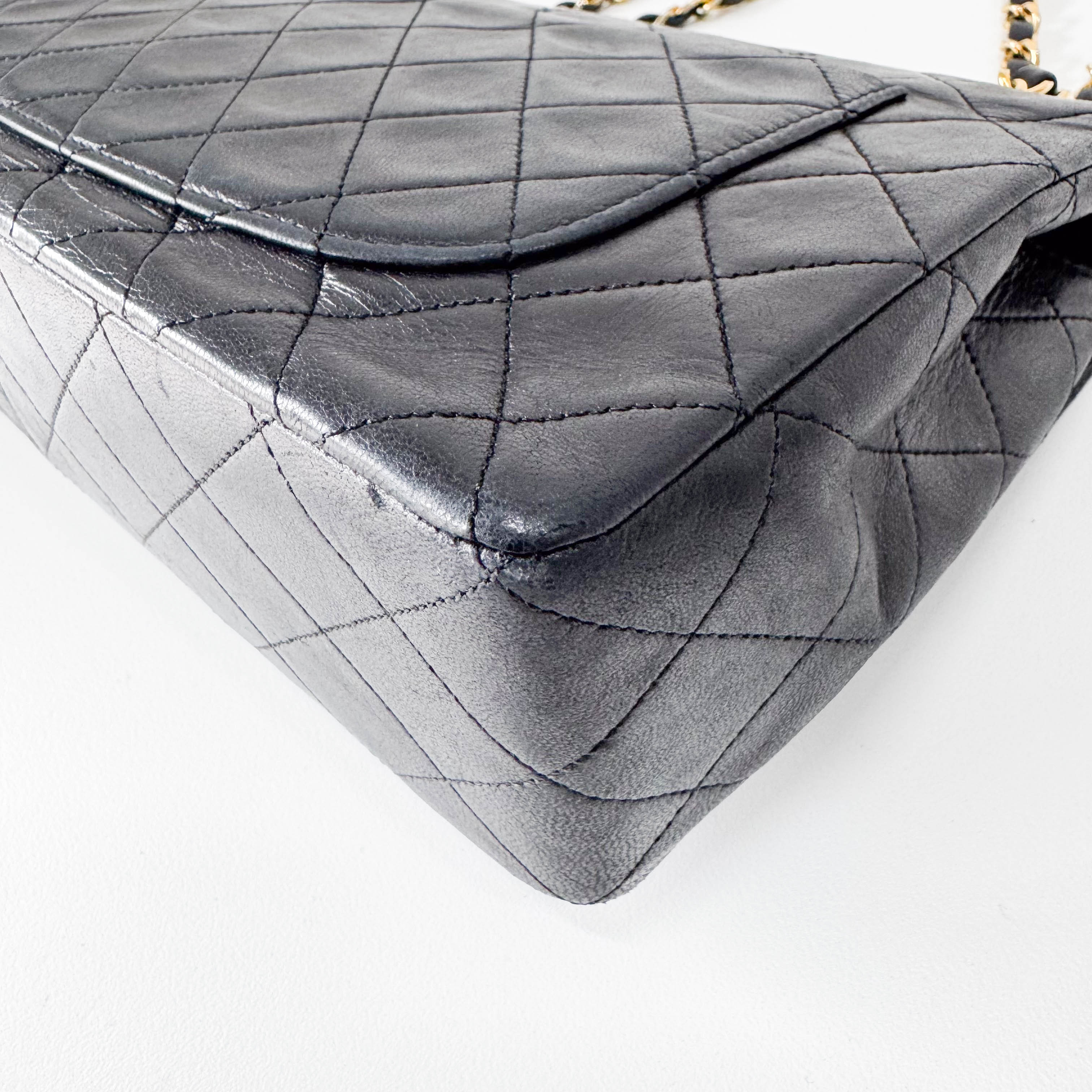 Timeless Classic Double Flap Matelassé Black Leather Chain Bag