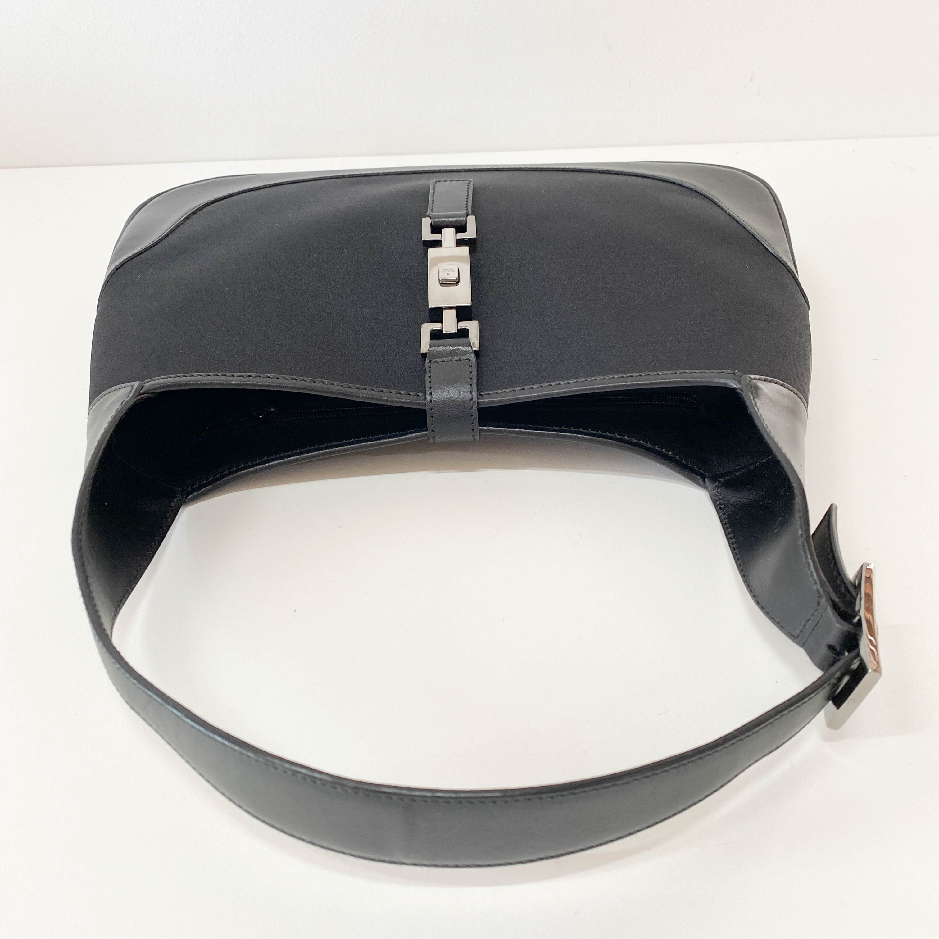 Jackie Satin Black Shoulder Bag