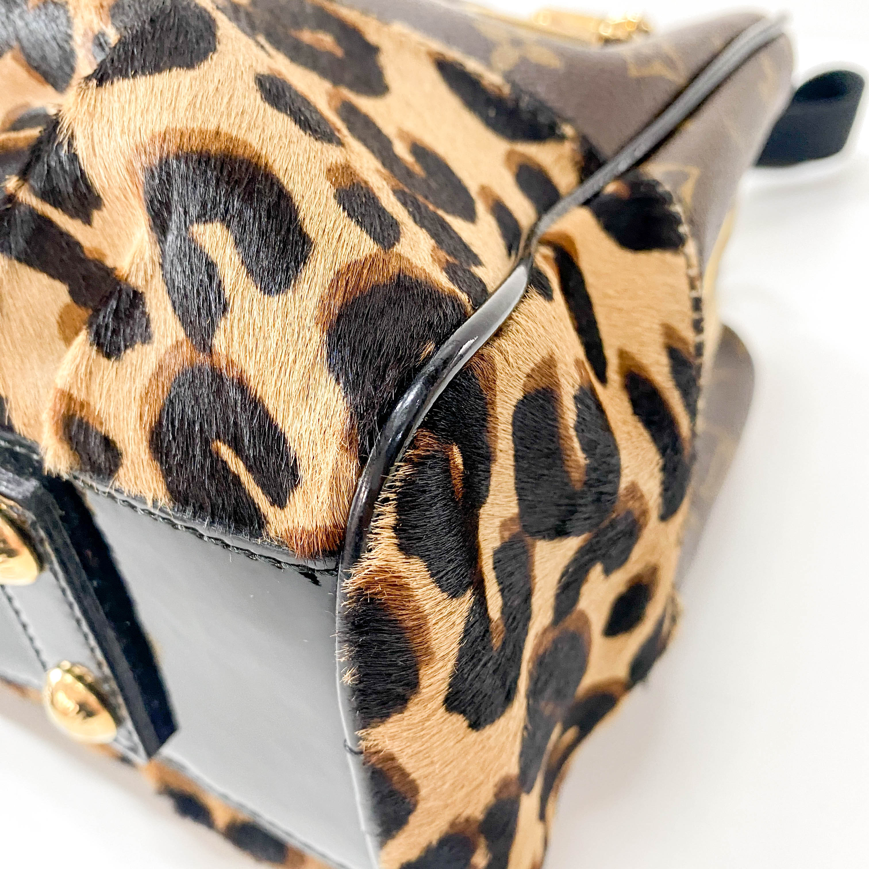 Adele Monogram Leather & Leopard Print Pony Hair Handle Bag
