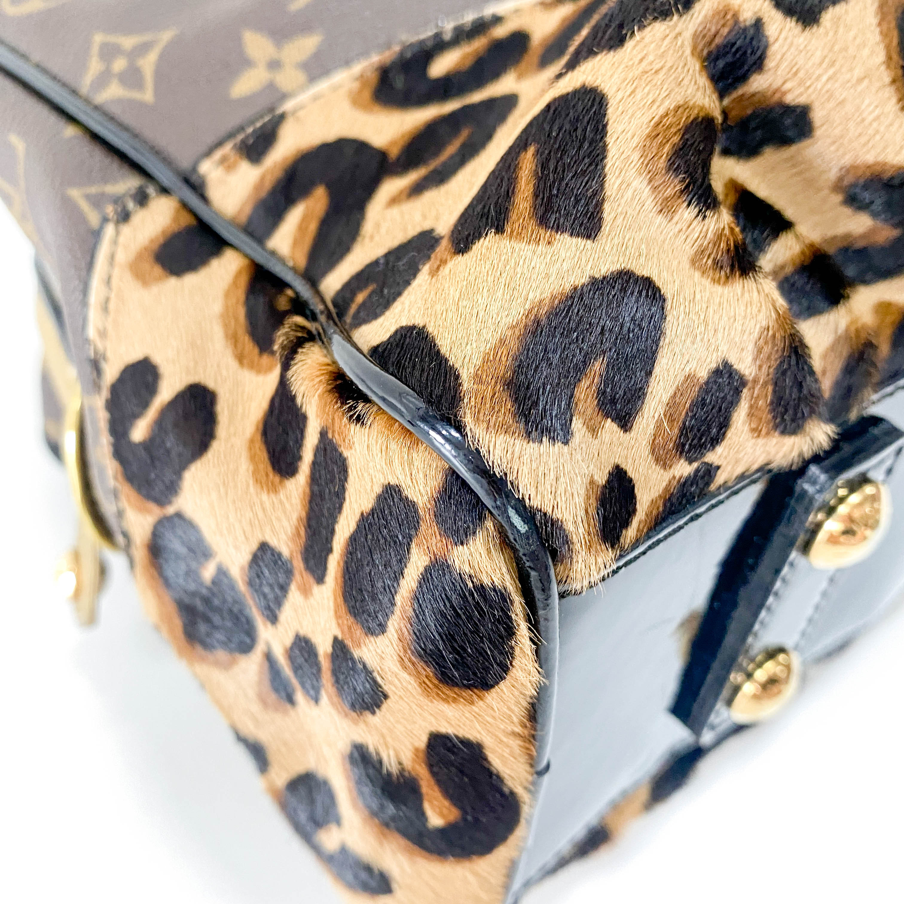 Adele Monogram Leather & Leopard Print Pony Hair Handle Bag