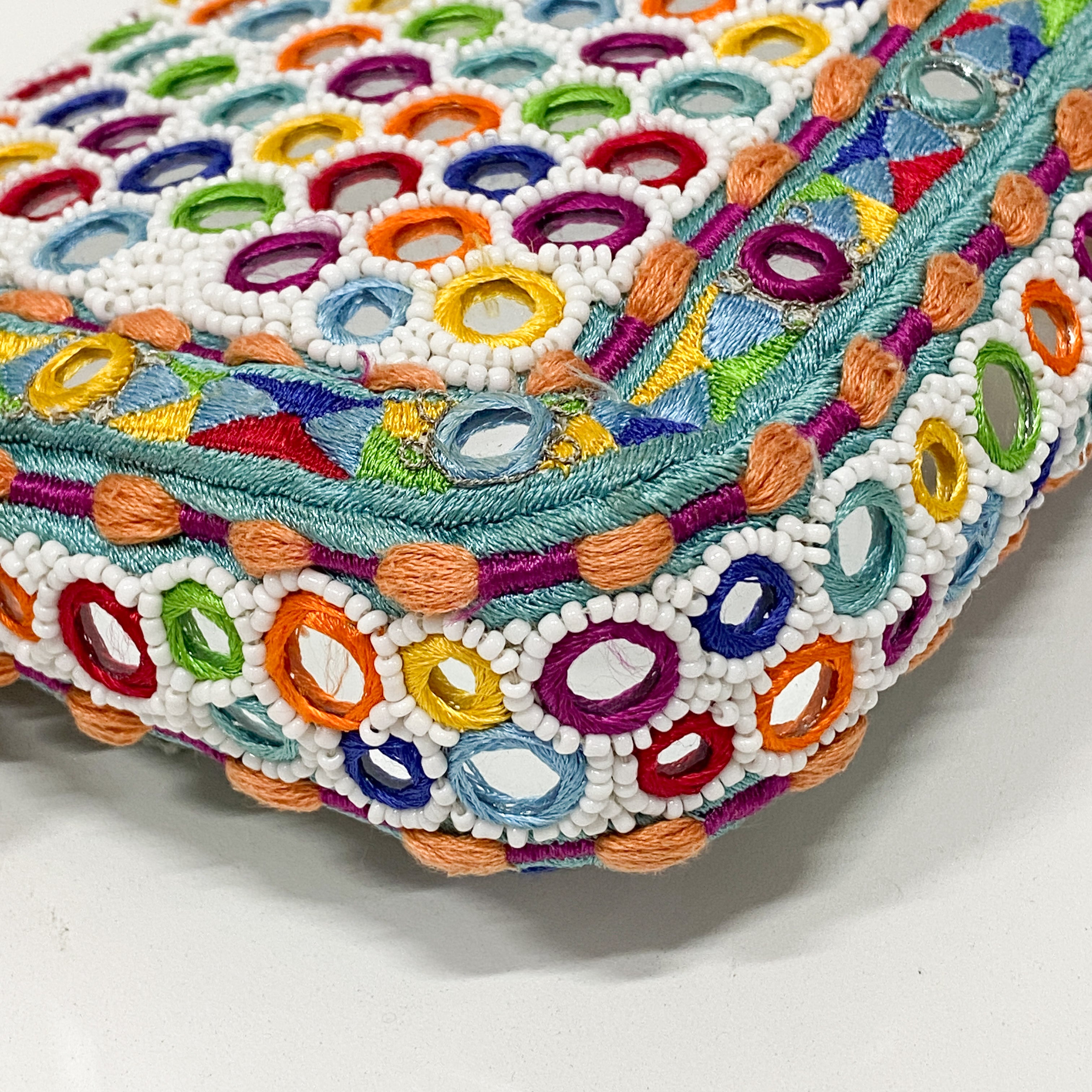 Baguette Multicolor Mirror Beaded Embroidered Shoulder Bag