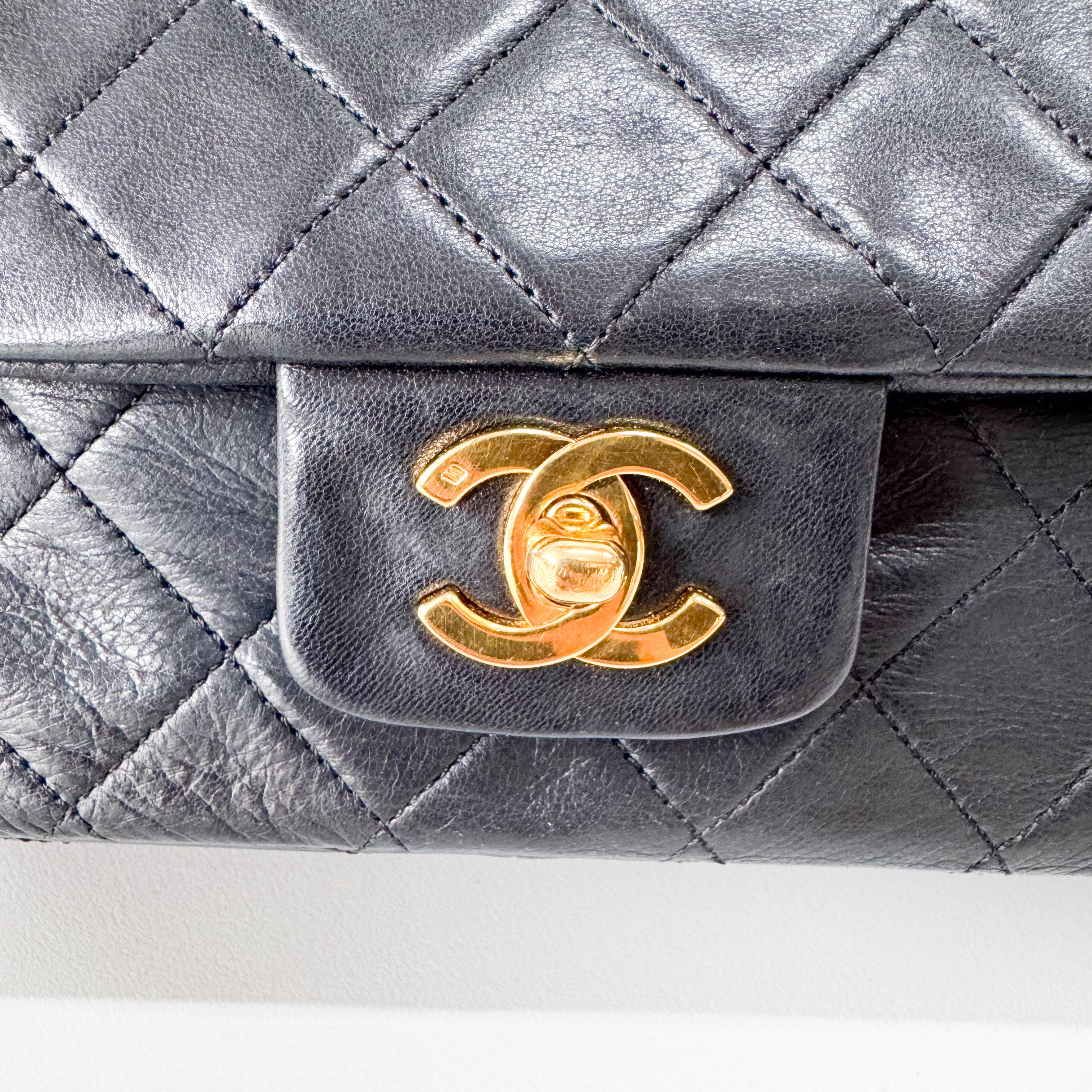 Timeless Classic Double Flap Matelassé Black Leather Chain Bag