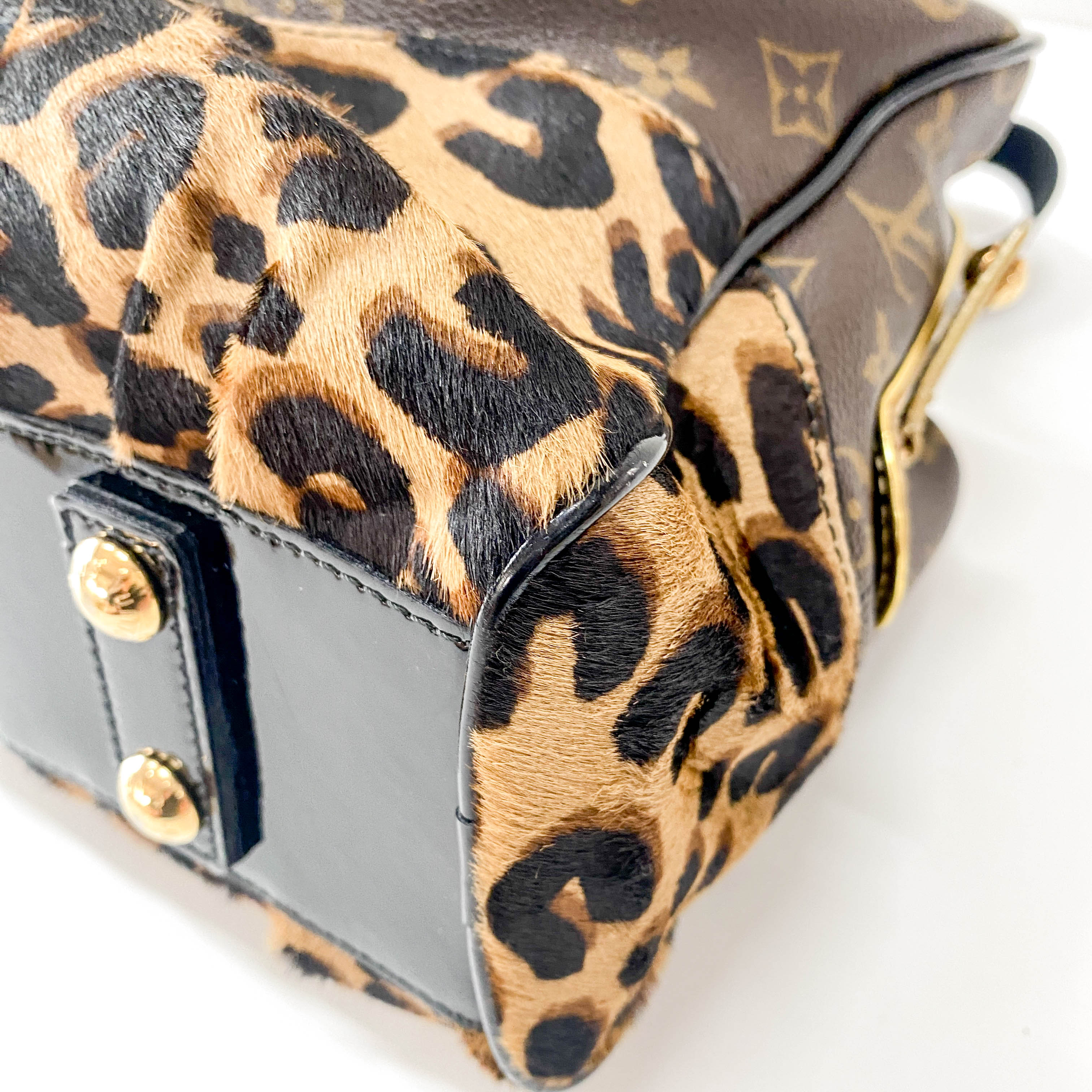Adele Monogram Leather & Leopard Print Pony Hair Handle Bag